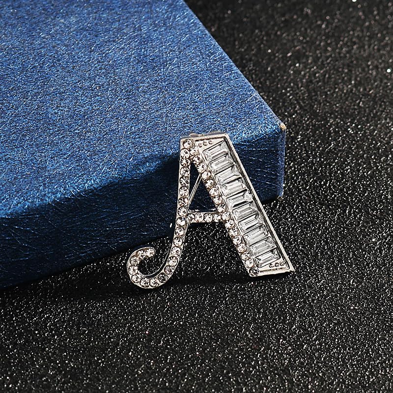 Image of A-Z 26 Letters Brooch Pins Silver Initial Rhinestone Brooches Crystal Alphabet Breastpin Pin Women Gifts Jewelry