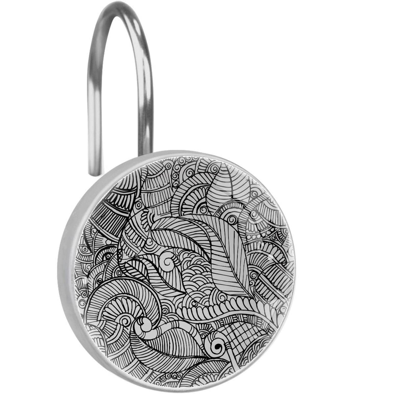 Crochets de rideau de douche lot de 12 anneaux en acier inoxydable noir et blanc motif henné