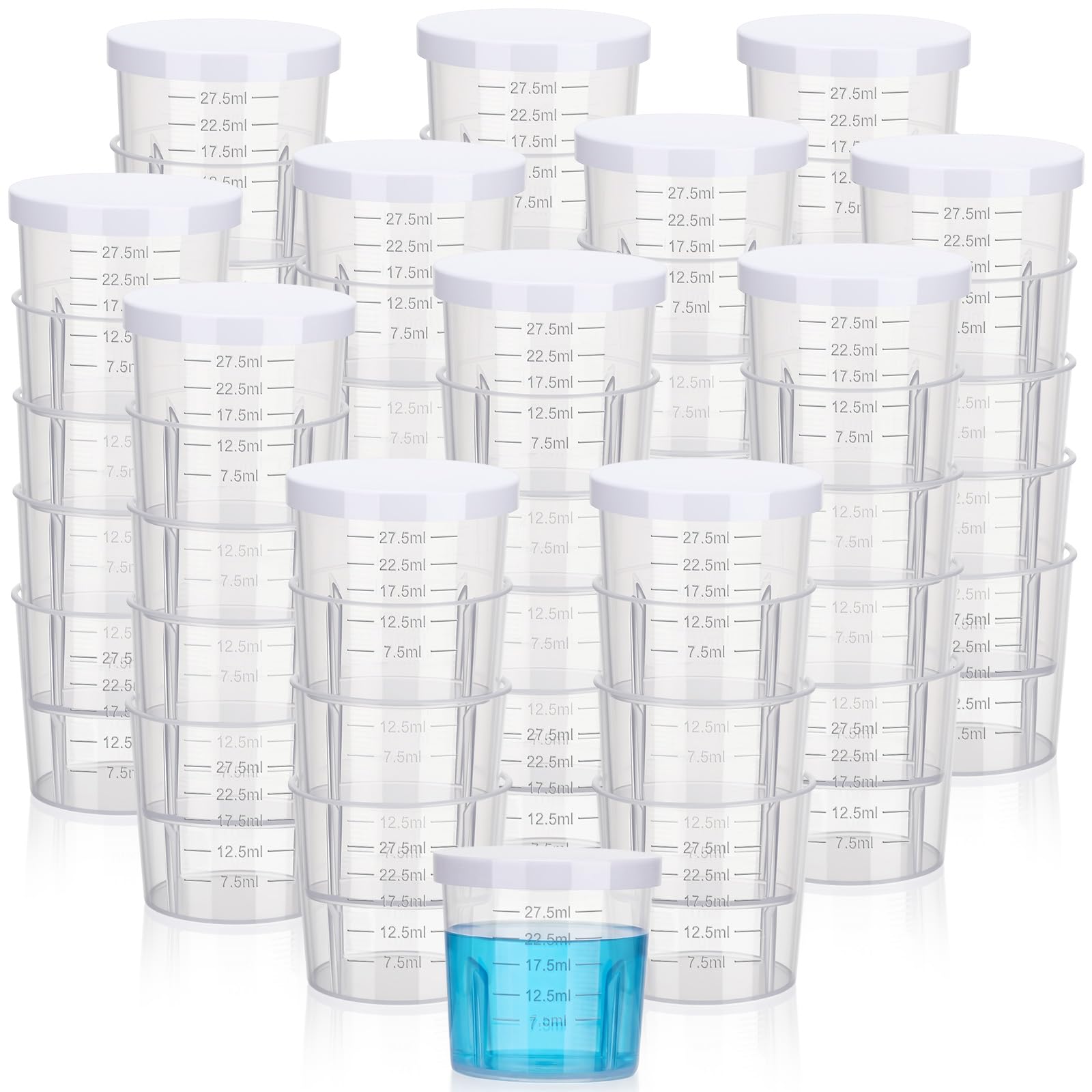 Vasos de plástico para medicina con tapa, 30 ml, transparente, medición, recipiente graduado para fines médicos o mezcla y medición de resina epoxi, manualidades y manualidades (30 ml, 500