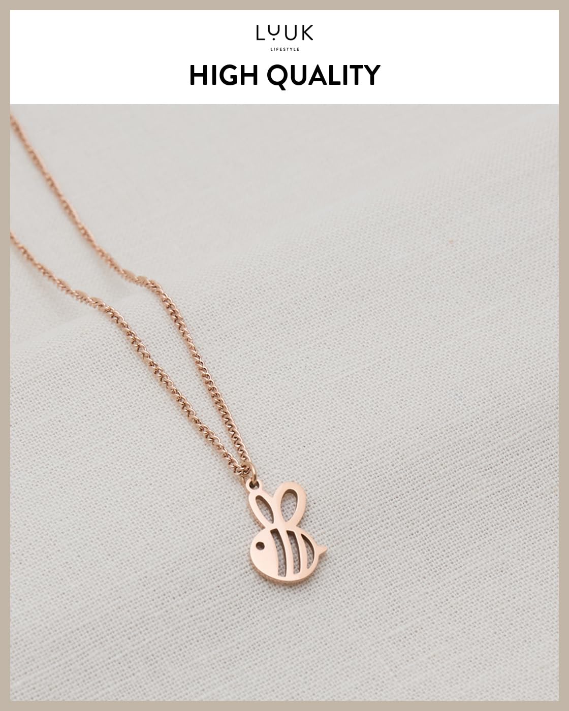 LUUK LIFESTYLE Collana con ciondolo diverso e acciaio inossidabile 50 cm, con carta HAPPINESS, idea regali donna, lei, ragazza, compleanno, portafortuna, gioielli elegante, argento, or, rosa