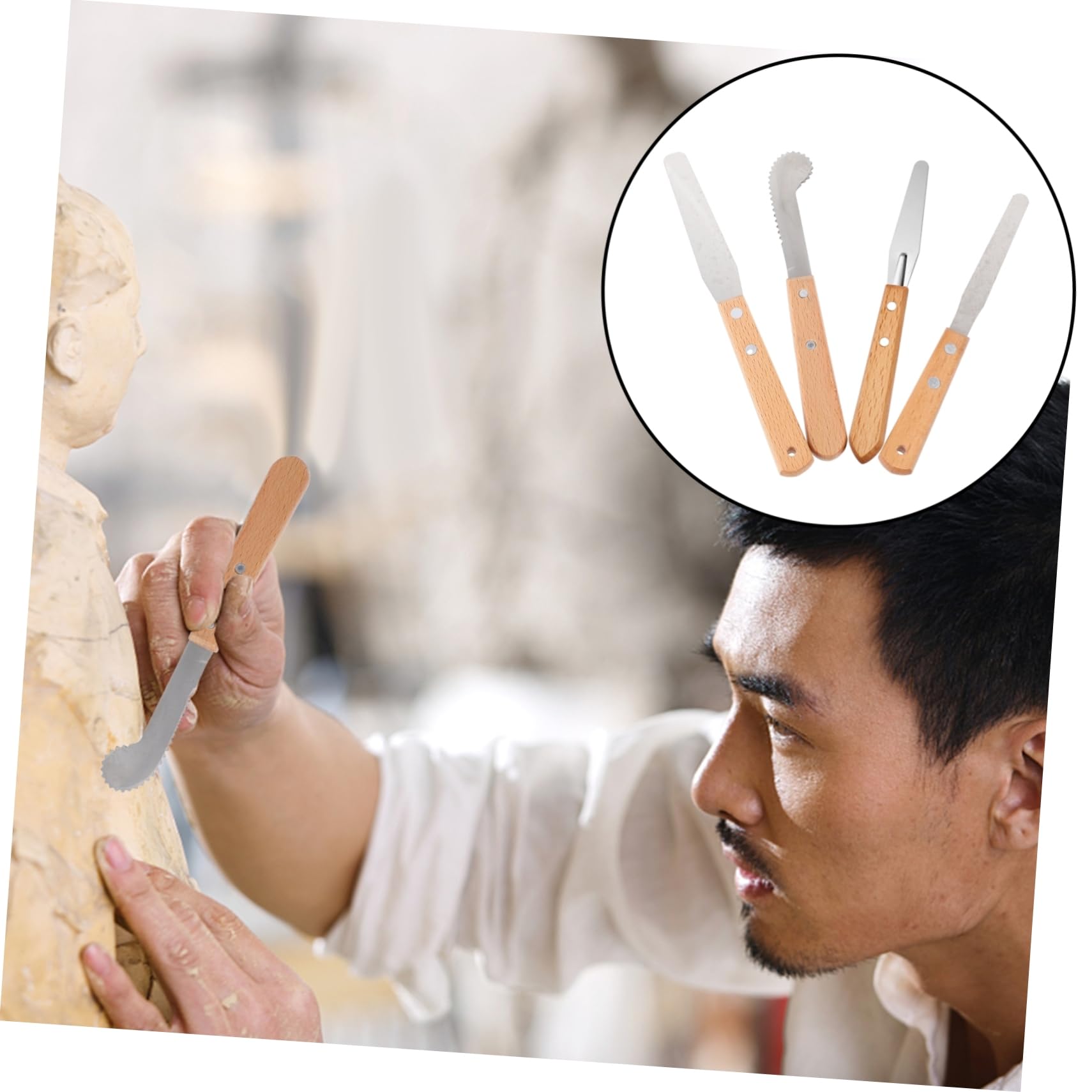 NUOBESTY 3 Ensembles Couteau À Graver Outil Poterie Sculpture Spatule À Plâtre Coupeur Palettiseur Fraise pour Sculpter Coupe Céramique Acier Inoxydable 4 Pièces * 3