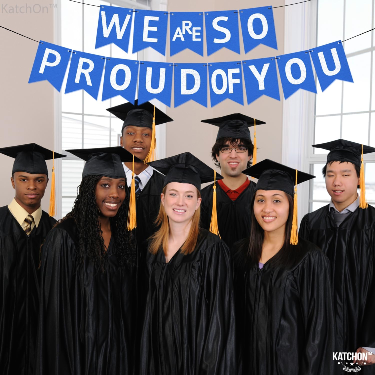 KatchOn, We are So Proud of You Banner - Huge, 10 Feet, No DIY | Congratulations Banner for Blue and White Graduation Decorations 2026 Graduation Banner for Congratulations Decorations
