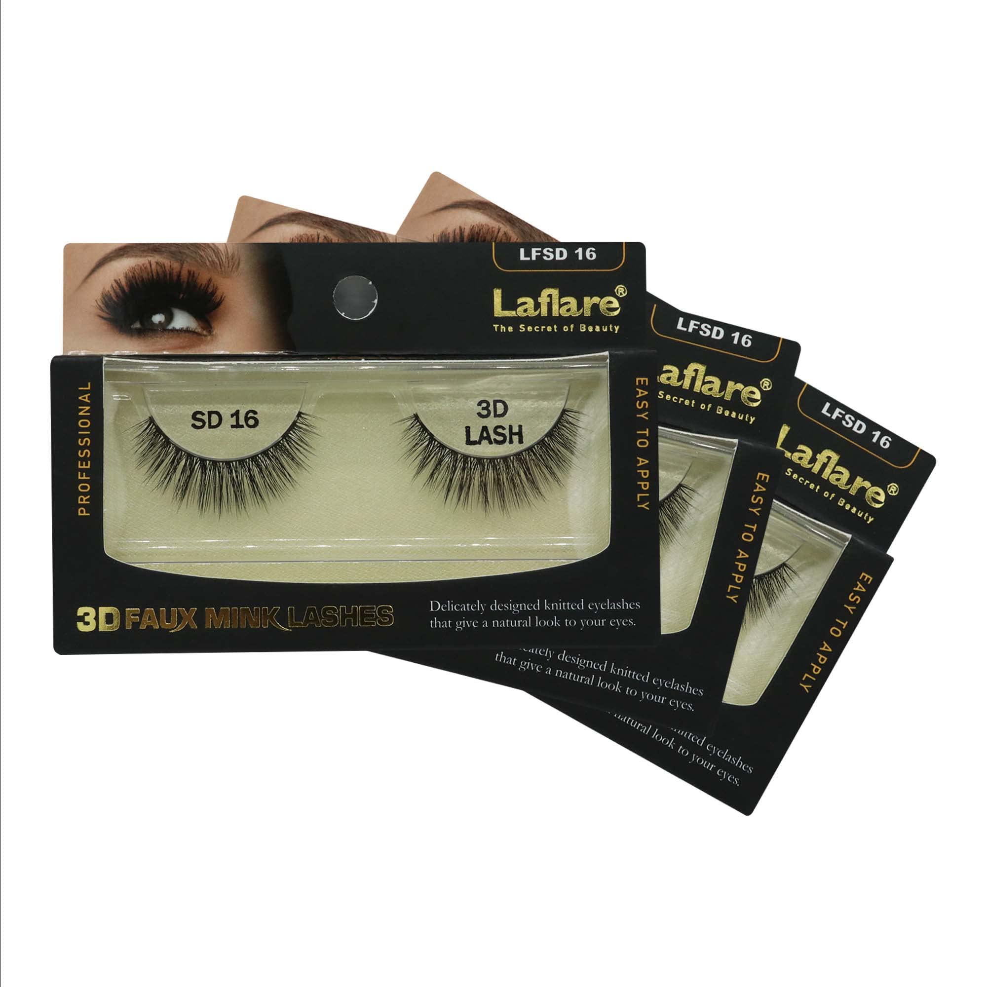 LaflareSilk Lashes 3D FAUX MINK Eyelashes, Light, Reusable, Handmade, Natural Looking, Professional Easy to Apply Eyelashes in a Knitted Style2-3 PACKS BUNDLE SPECIAL (3, SD16)