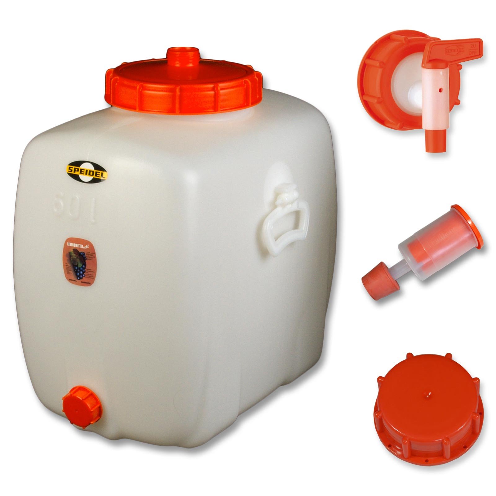 Speidel Most- und Gärfass Kübel (60L oval) für Fruchtsäfte Wein Glühwein Cider Wasser Getränke | Lebensmittelecht | inkl. Hahn, Gärspund, Deckel