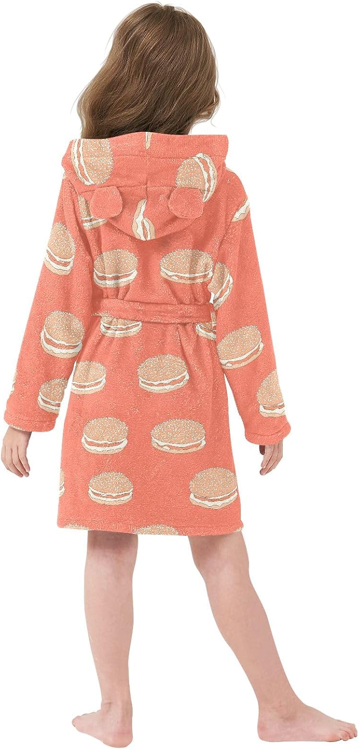 Hamburger Orange Pattern Toddler Hooded Bathrobe for Boys Girls Soft Plush Bath Towel Robe 2-12 Years