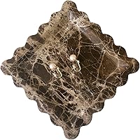 SIADKOCC Handmade Natural Marble Scalloped Tray - Vintage Beige Travertine Storage Dish for Jewelry, Vanity, Desk (7.87x7.87 Inch)