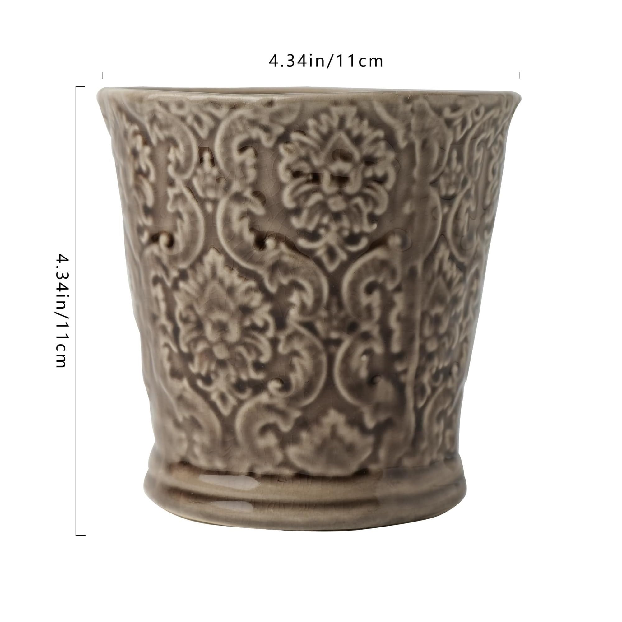 Ceramiczne doniczki z kwiatowym wzorem, do użytku wewnątrz i na zewnątrz, do sukulentów, kaktusów, storczyków i kwiatów (brązowe)