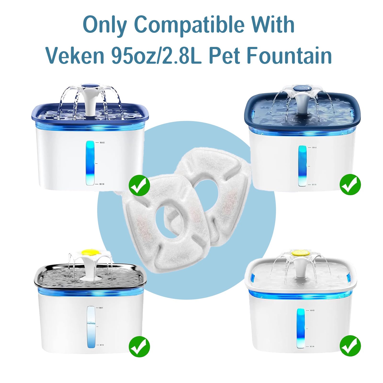 8 Ersatzfilter-Sets Für Veken 2,8 L Haustierbrunnen - Inkl. Filter & Vorfilterschwämme - Für Katzen & Hunde