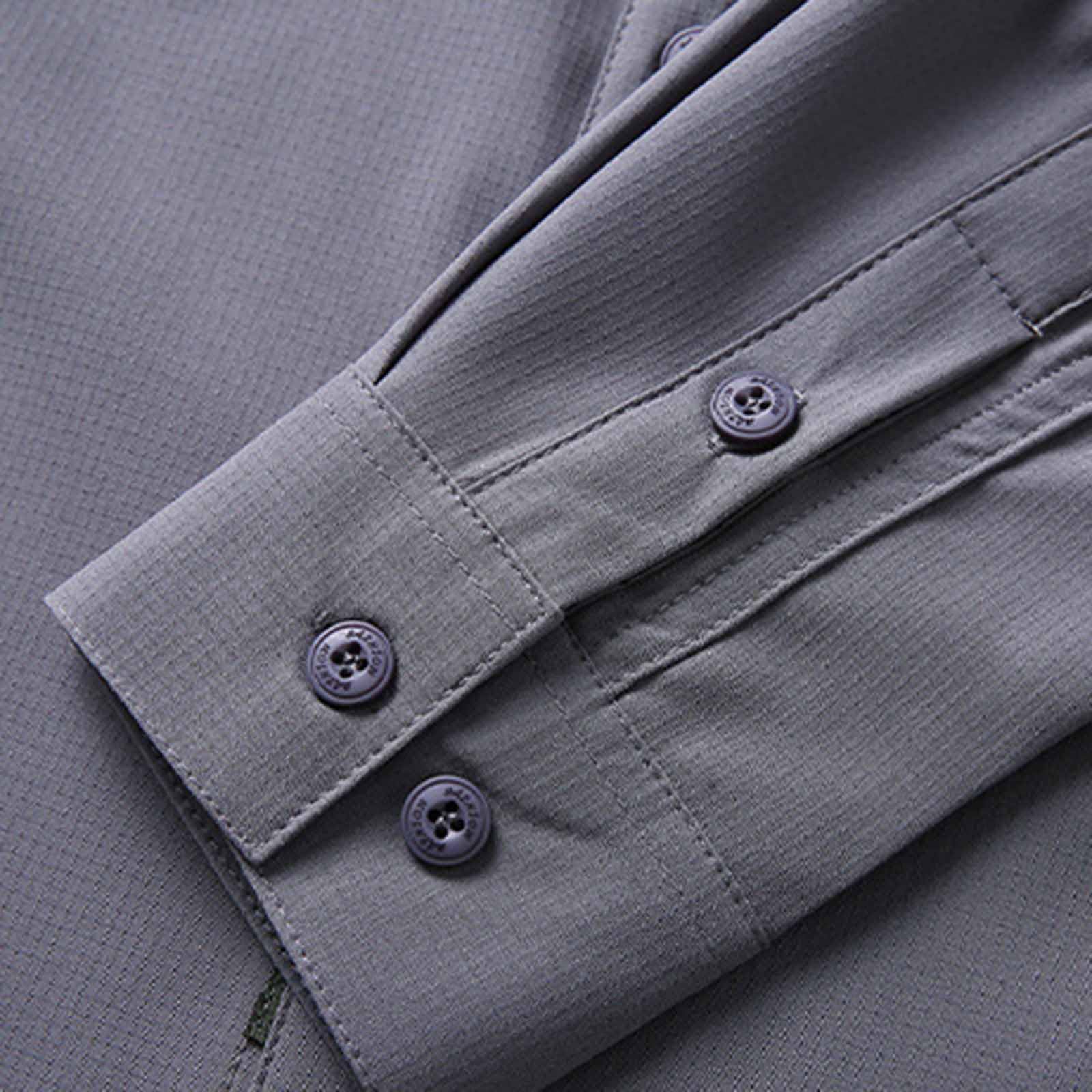 Camisa de Trabajo Hombre Tallas Grandes Cuello Solapa Camisas Táctica de Senderismo Camping Casual Secado Rápido Camiseta Deporte Manga Larga con Bolsillos Cómodo Transpirable Ropa Outdoor
