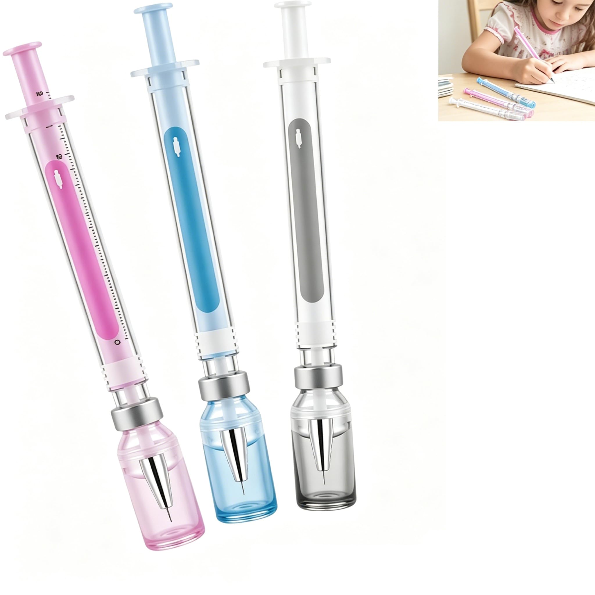 Funny Syringe Shaped Ink Pens, 2026 Novelty Syringe Shaped Gel Pens for Nurses, Black Neutral Pen for Adults, Kids, School, Office, Home, Drawing, Pen Body Color Random (3 pcs) — image 1