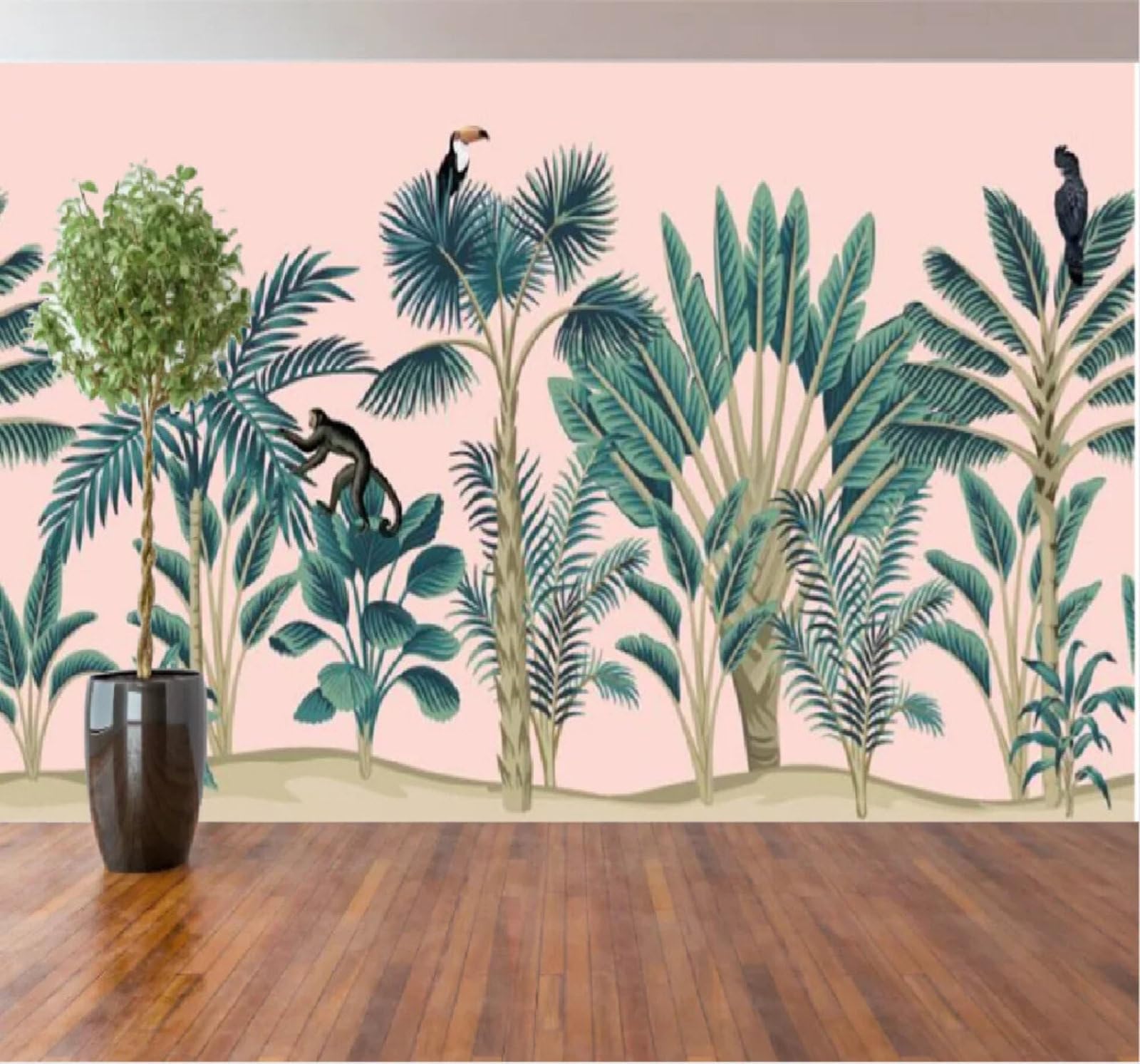 Tzxztt Fresh Ethereal Tropical Plants Animals Modern 3D Wallpaper Premium Textured Silk Neutral Tones Material Ideal for Living Room Bedroom-350cm×256cm