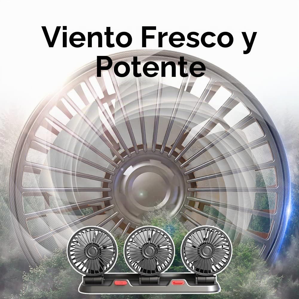 Riloer Ventilador de aire de refrigeración portátil para coche, 360 ° giratorio Circulador de Aire Eléctrico de Tres Cabezales, Ventilador USB con 2 Velocidades Ajustables para Vehículos SUVy Oficina