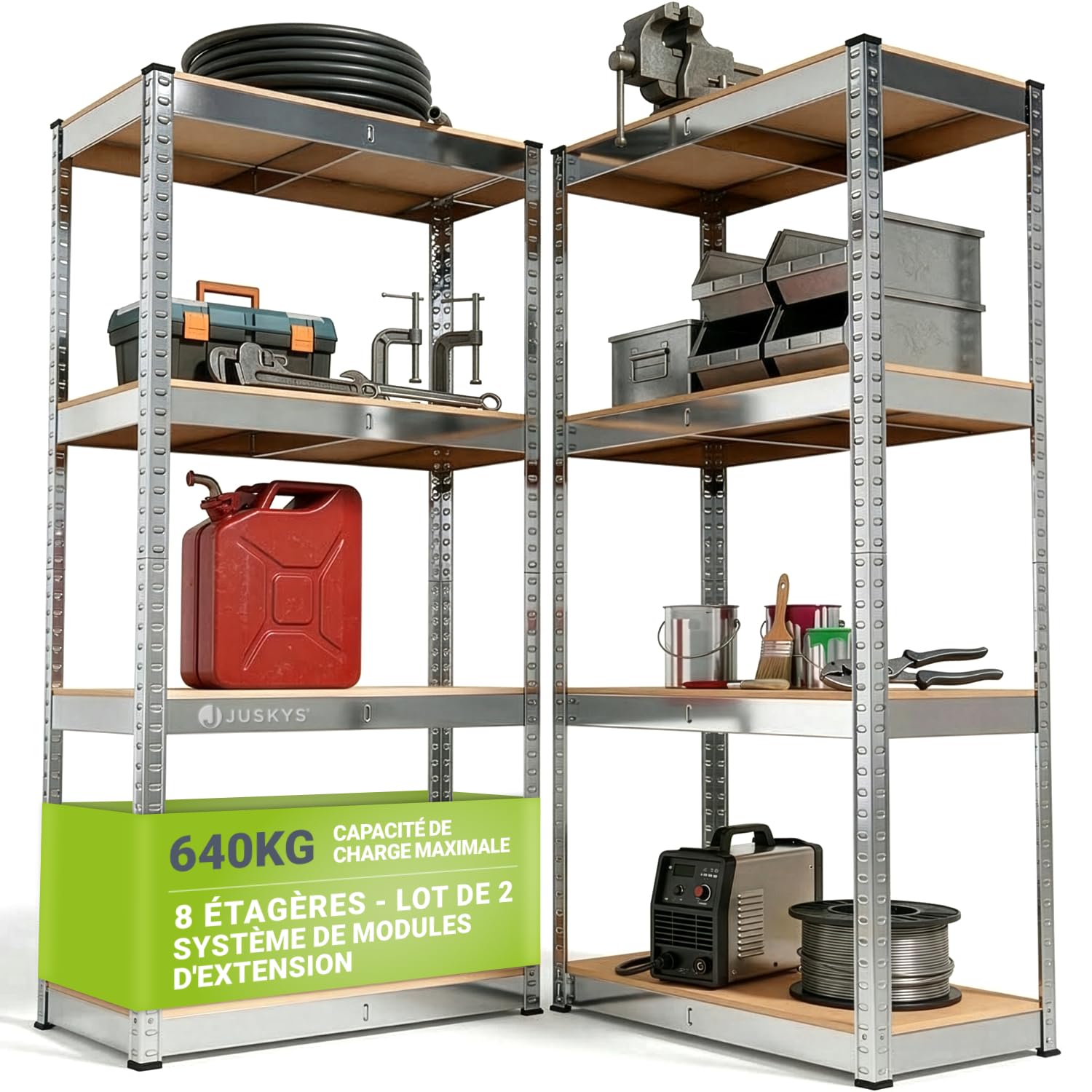 Juskys Étagère Charges Lourdes Easy, Lot de 2, 160x80x40 cm - 4 Niveau á 80 kg, Capacité 320 kg, Étagères de Rangement en Metal pour Garage et Cave