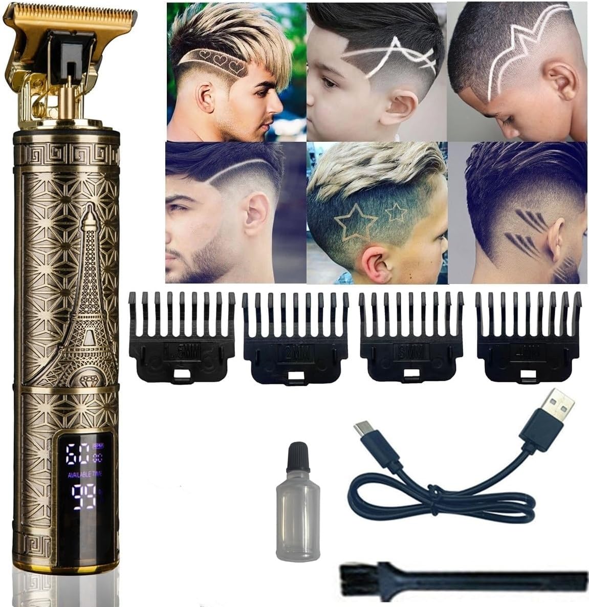 Hair Clippers for Men, Zero Gapped T-Blade Hair Trimmer with 3 Speed Adjustment LED Display, Rechargeable Cordless Grooming Kit for Men