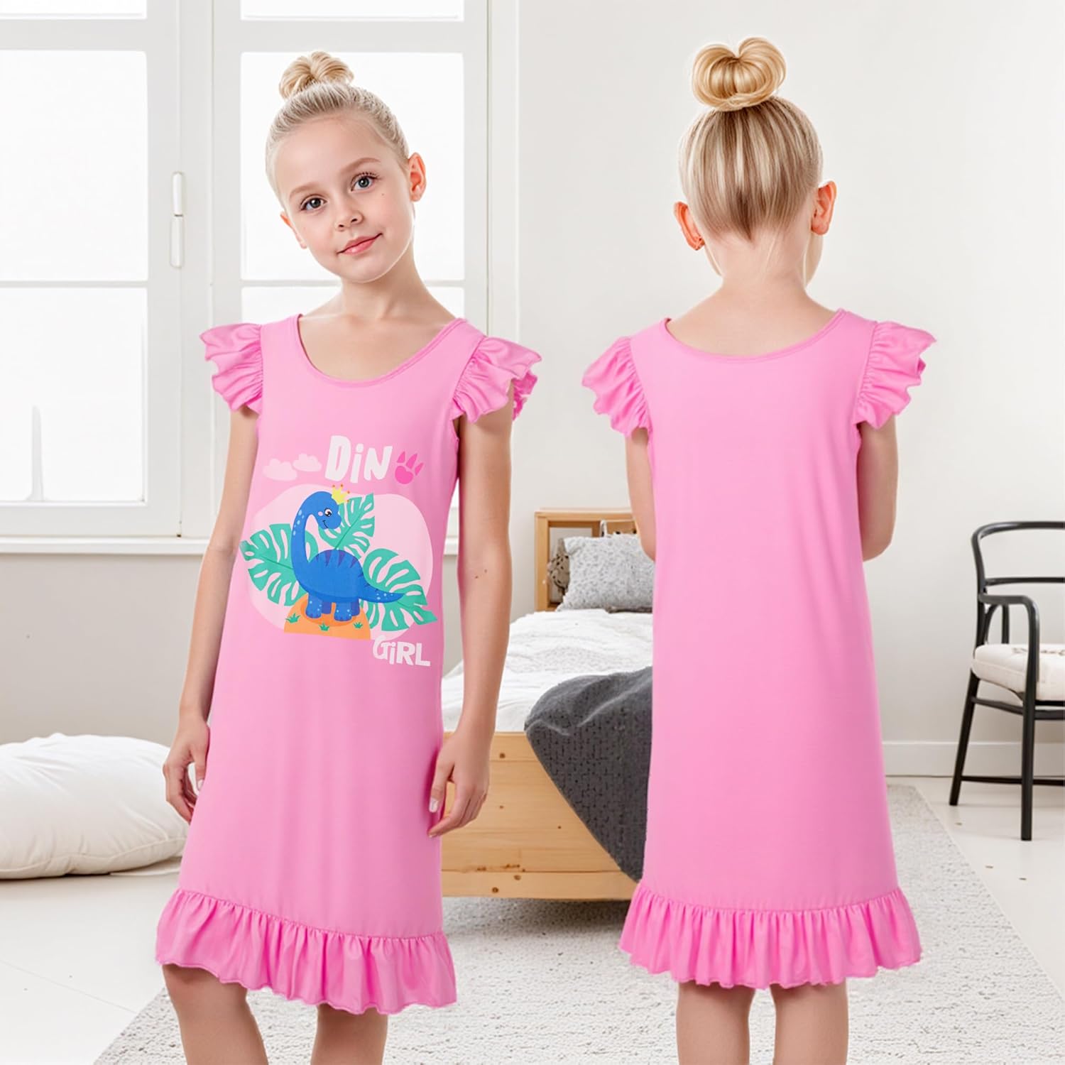 2Pcs Girls Cute Dress Flutter Short Sleeves 3-7 Years Soft Casual Dress - Image 2