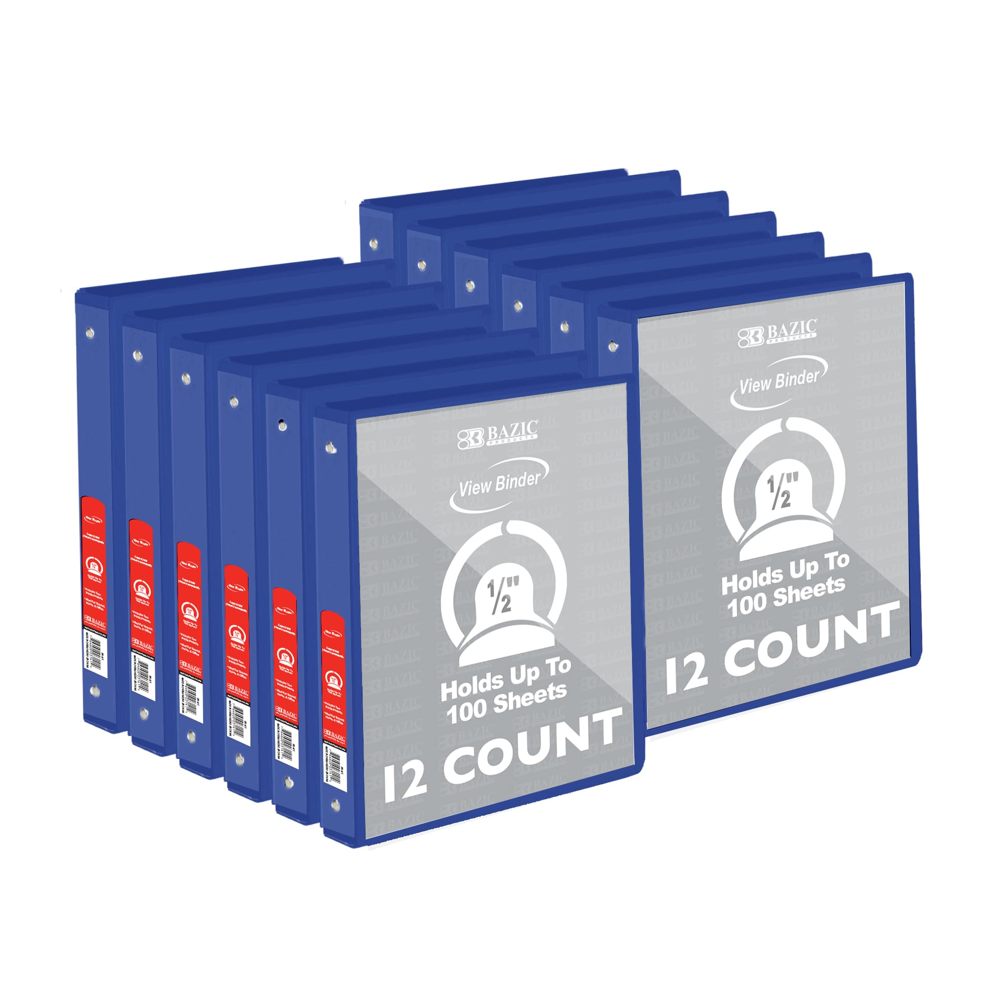 BAZIC Products 1/2 in Blue 3-Ring View Binder, Round Ring, 12-Case