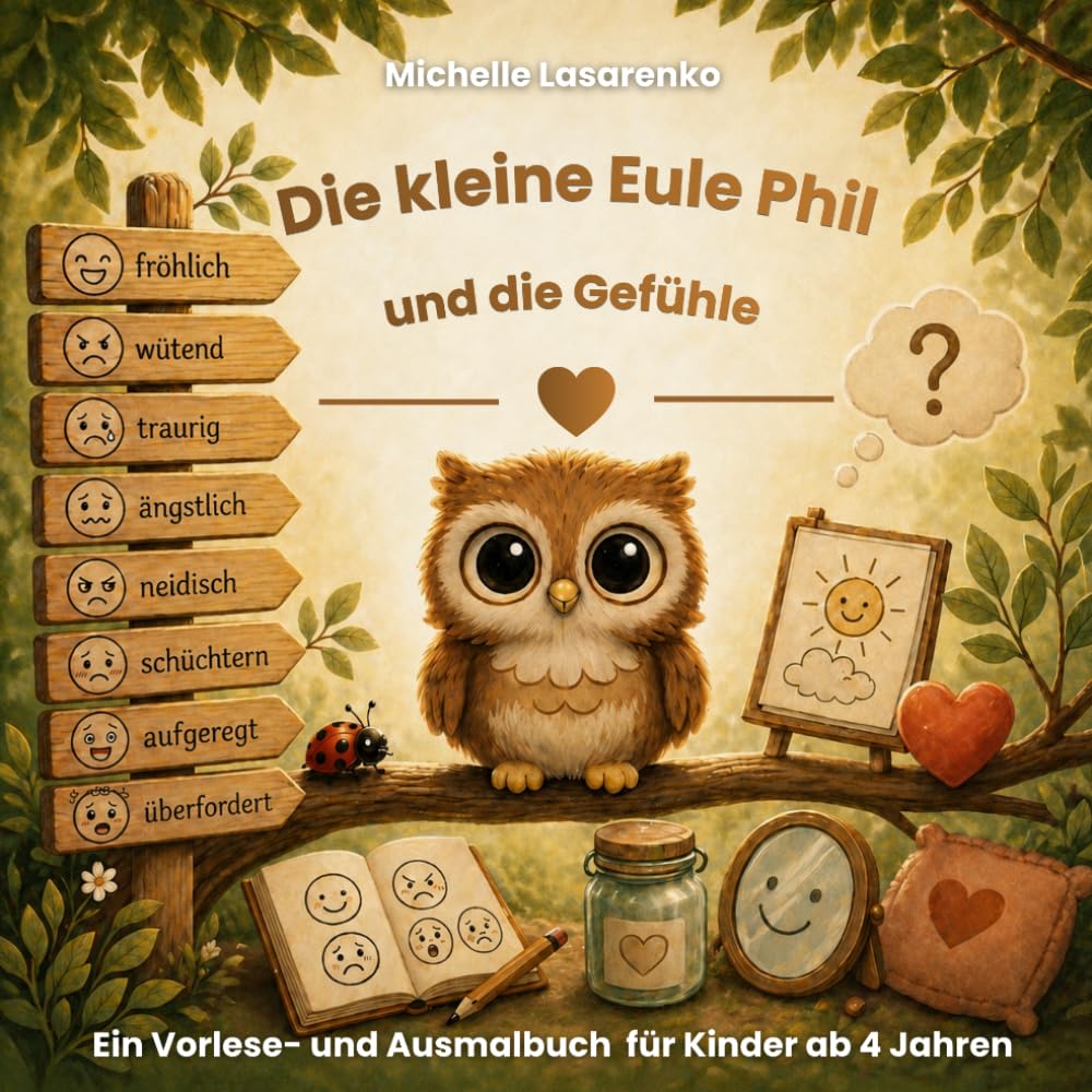 Die kleine Eule Phil und die Gefühle im Bauch: Ein einfühlsames Vorlesebuch über Gefühle für Kinder ab 4 Jahren – mit Ausmalbildern (Die Abenteuer der kleinen Eule Phil -> Lese- und Ausmalbücher)