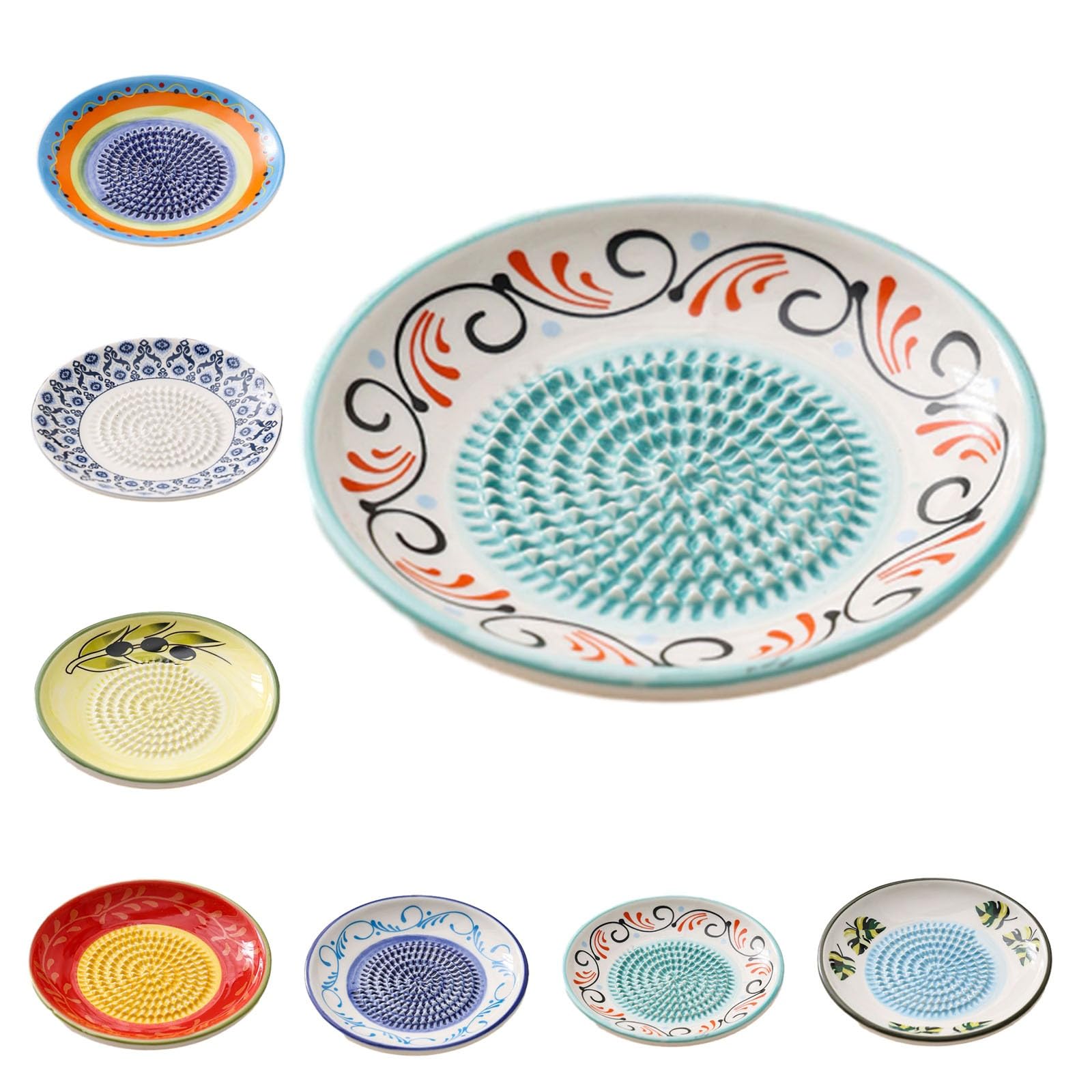 Ceramic Garlic Grater Plate Bowl Tomato Dish, Spanish Pan Con Tomate Plate Grater, Spanish Tomato Graters Plates with Brush, Cheese Fruit Crusher Grinder Ginger Grating Tool for Kitchen