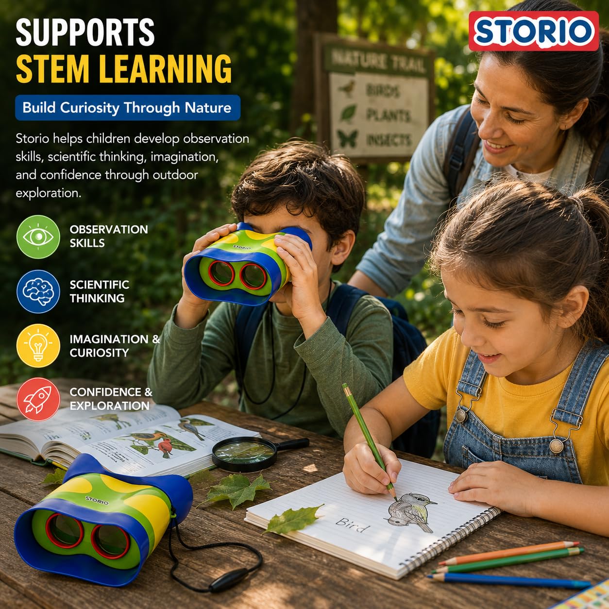 Storio Binoculars for Toddlers & Kids | Educational Outdoor Exploration Toy for Boys & Girls Age 3+ | Safe, Lightweight & Shockproof Binoculars | Perfect Easter Basket Gift or Birthday Present 2