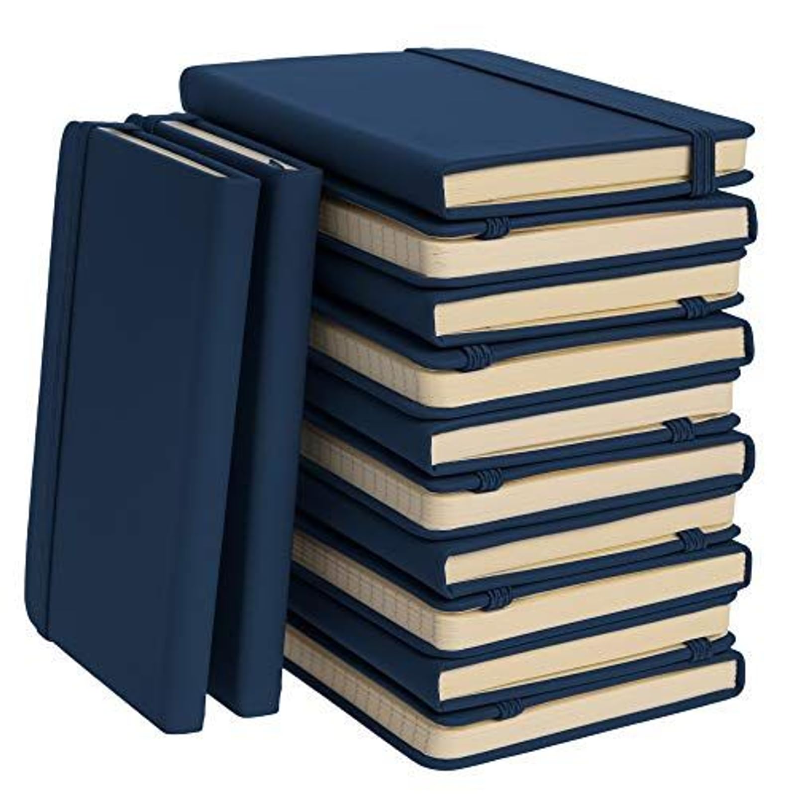 Simply Genius (12er Pack) Mini 3,7" x 5,7" A6 Kunstleder Notizbücher zum Beschreiben, Notizbuch aus Kunstleder für die Reise, 124 Seiten, liniert mit 5" Innentasche, Marineblau