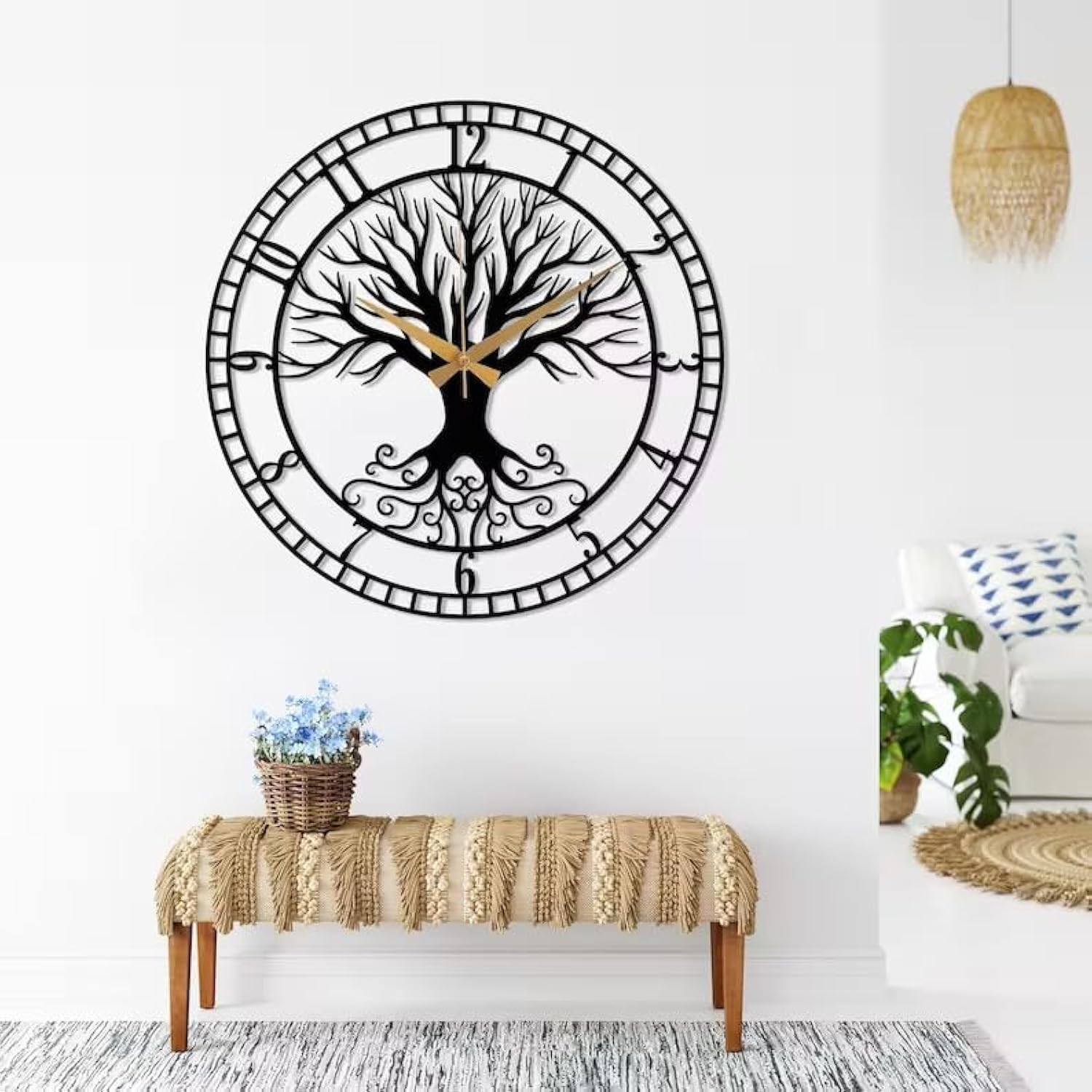 Amazon.com: Tree of Life Metal Wall Clock, Black Large Wall Clock ...