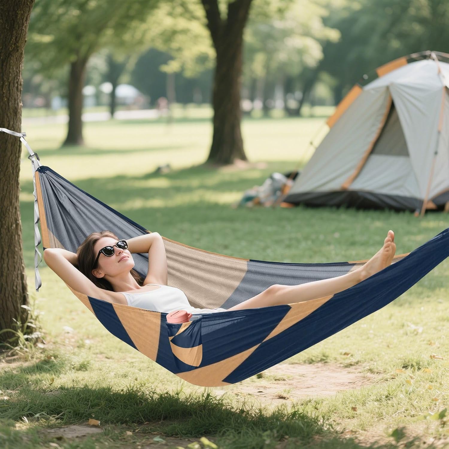 Abstract Art Navy Blue Hammocks for Camping Fabric Hammock for Outside Beach Patio Garden
