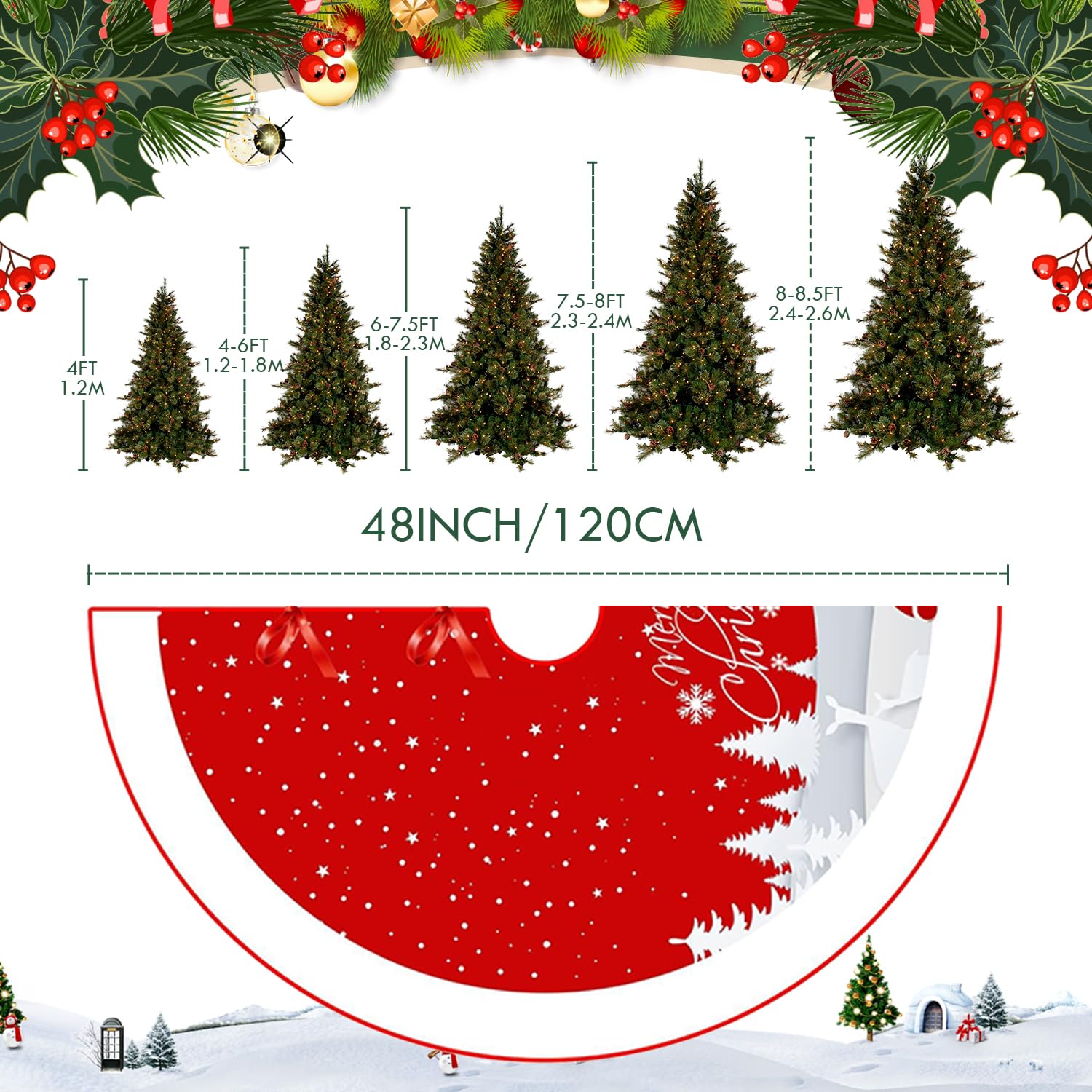 Jupe De Sapin De Noël 120 Cm - Tapis De Protection Sol Avec Motifs Festifs, Polyester Doux, Pour Arbre Jusqu’à 48 Pouces