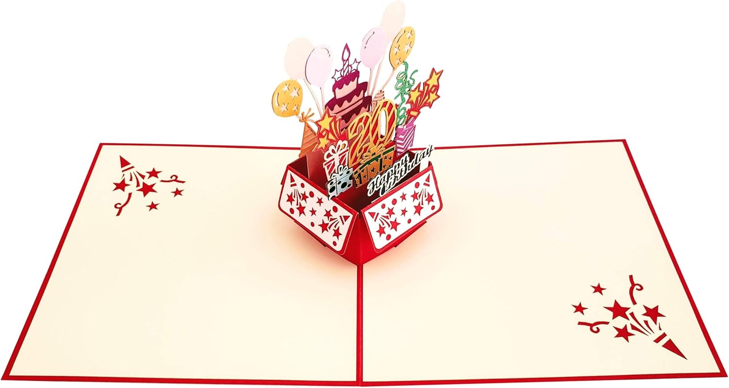 iGifts And Cards Happy 20th Red Birthday Party Box 3D Pop Up Greeting Card – Twenty, Awesome, Balloons, Presents, Unique, Celebration, Feliz Cumpleaños, Congrats, Fun - Image 4