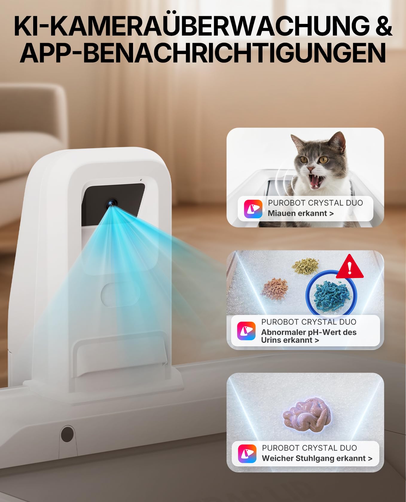 PETKIT Purobot Crystal Duo Selbstreinigende Katzentoilette mit Kamera, AI-Gesundheitsüberwachung, Geruchskontrolle, Offenes Design für große Katzen, Bis zu 30 Tage ohne Reinigung