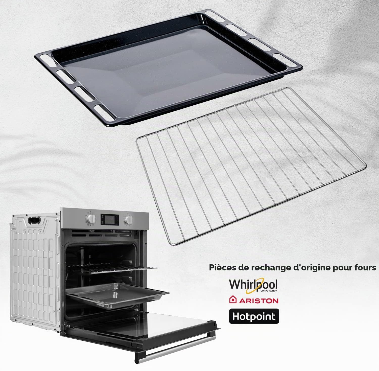 eRicambi® Kit lécarde + grille pour four, compatible avec Ariston Hotpoint Whirlpool, dimensions : 447 x 365 mm (mm) pièces d'origine, modèles compatibles ACMK6121 BS53X CP757GT
