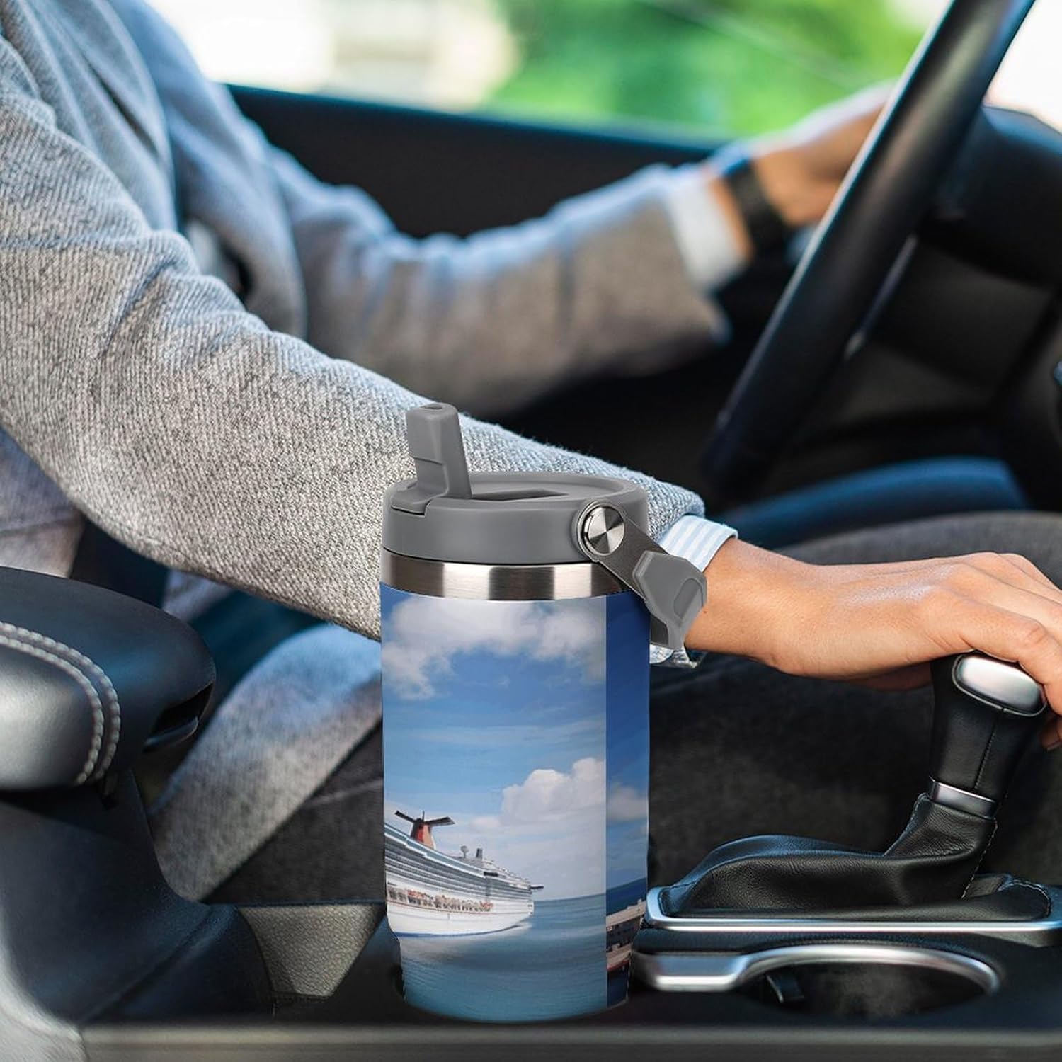 Cruise Ships2 Water Bottle 30 Oz Fits Car Cup Holder,Insulated Coffee Mug Large Capacity Car Cups,Stainless Steel Double Wall Sport Bottle for Travel Sports Gym