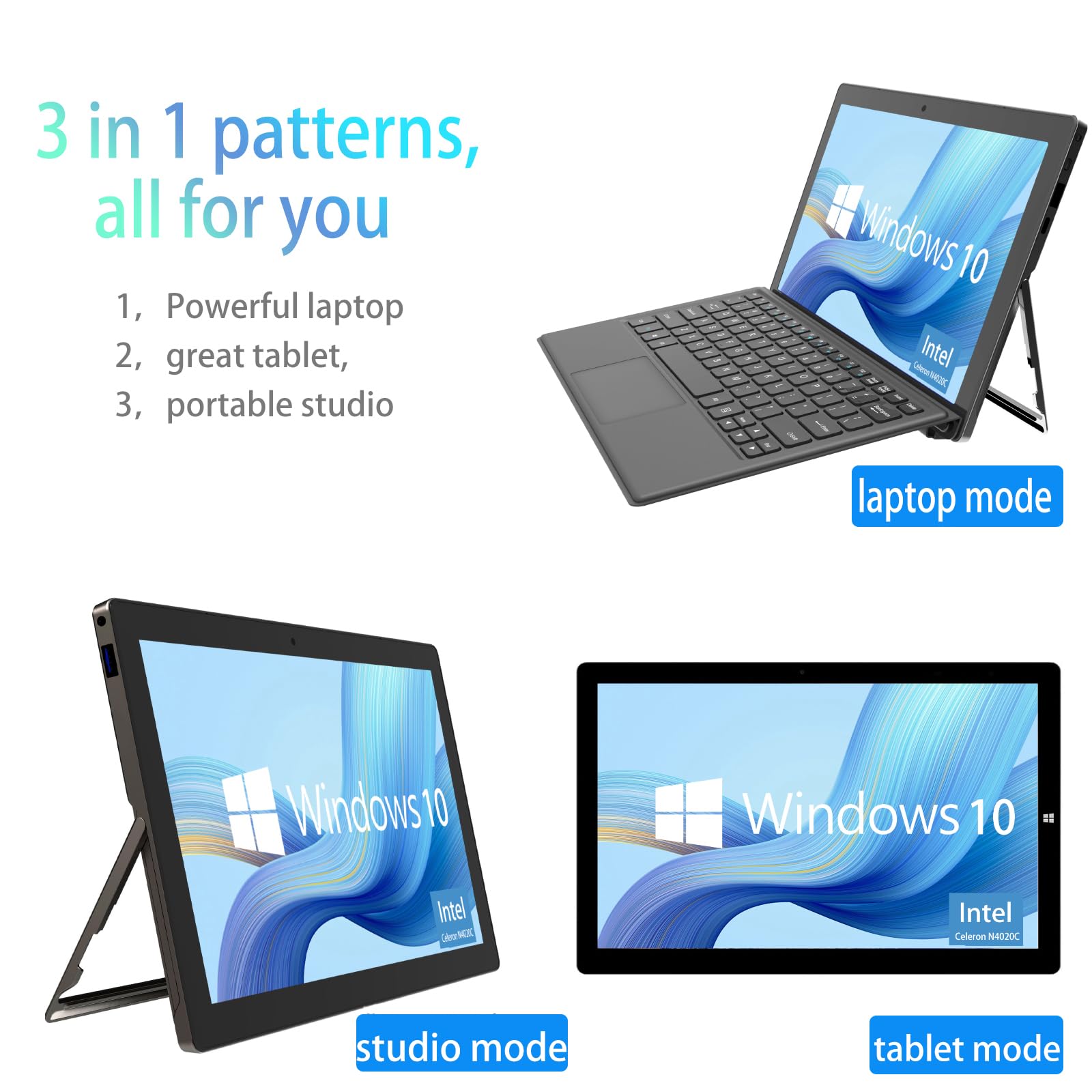 Tablets Windows 11 mit Tastatur, 2 in 1 Tablet PC Windows Tablet Laptop 11.6 Inches Notebook,Celeron 8 GB RAM 256GB SSD, FHD IPS 1920x1080, 2.4G+5G WiFi, Bluetooth, Type C, HDMI, QWERTY