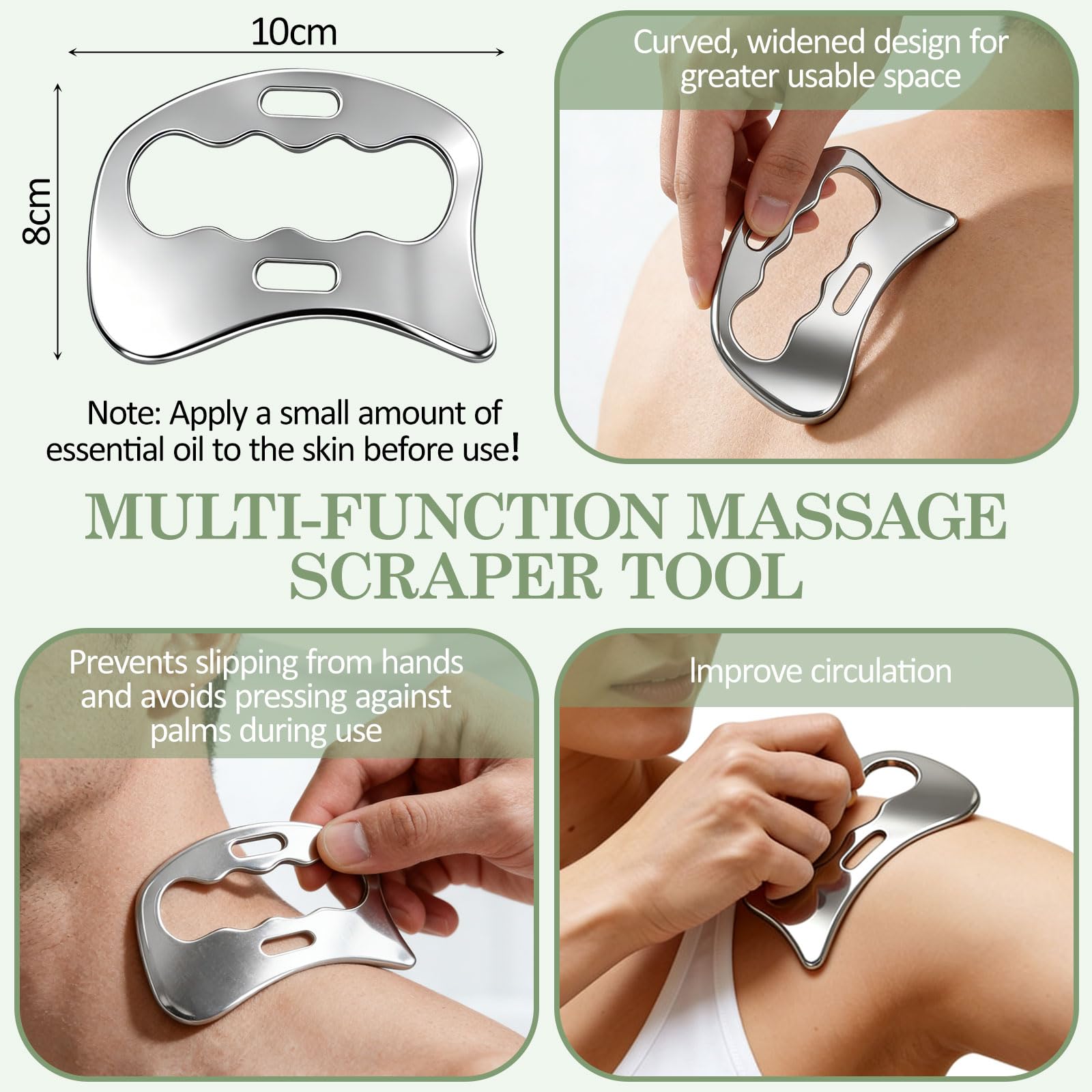 Outil de Massage Gua Sha 4 en 1 en Acier Inoxydable,Gua Sha pour tissus mous pour le Visage, les Yeux, le cou, le Corps