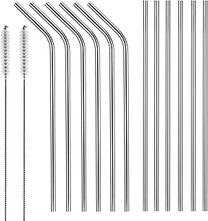 Reusable Straws Set of 6, X-Chef Set of 12 Stainless Steel Drinking Straws Ultra Long 10.5'' Drinking Metal Straws For 20 30oz Tumblers Cups Mugs Yeti Rambler Rtic Ozark Trail Cold Beverage (6 Straight+6 Bent+2 Brushes)