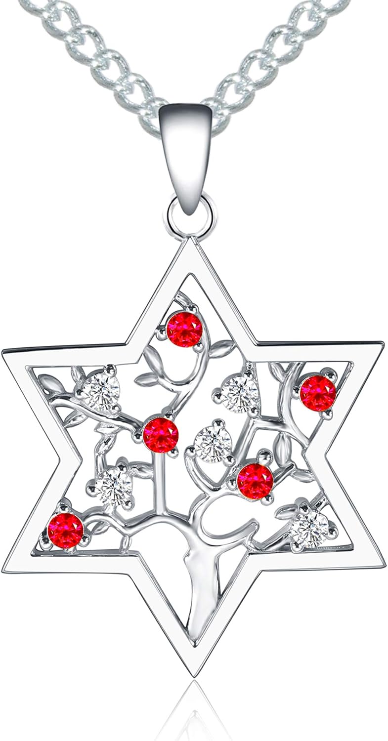 925 Sterling Silver Magen Star Of David Tree Life Pendant Necklace - Israel Hebrew Judaica Jewish Jewelry Gifts for Bat Mitzvah, Hannukkah, Birthday, Mom, Daughter, Her, Women Teens Girls
