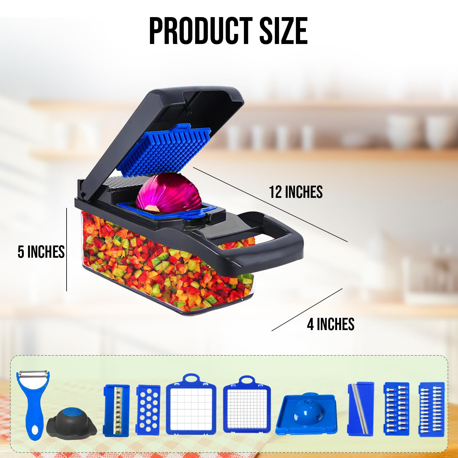 AISHUJIE 16-in-1 Vegetable Chopper Mandoline Slicer – 7 Blades With 1.5L Container & Food Grater