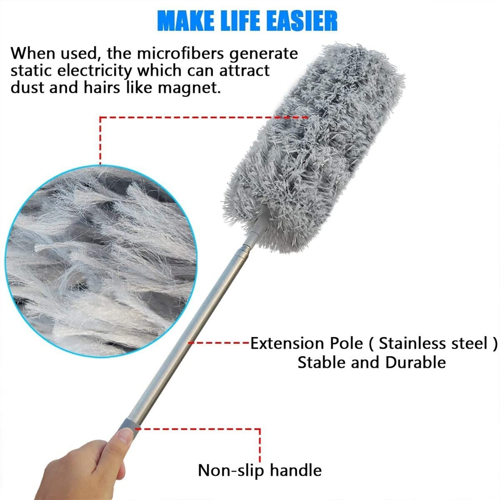 Plumeau plumeau Extra Long en Microfibre avec Perche télescopique tête Lavable Pliable plumeau Non Pelucheux