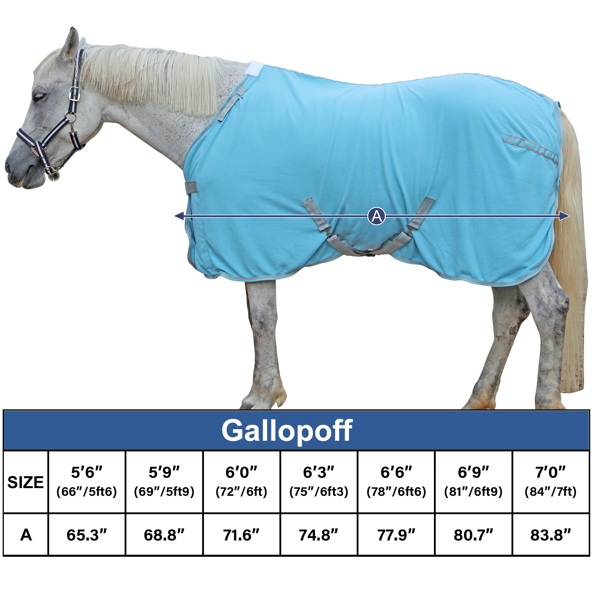 Tapis isotherme en polaire pour chevaux – Tapis anti-transpiration respirant avec col réglable – Tapis léger en polaire thermique pour post-exercice, voyage et spectacle – Bleu clair – 1,8 m
