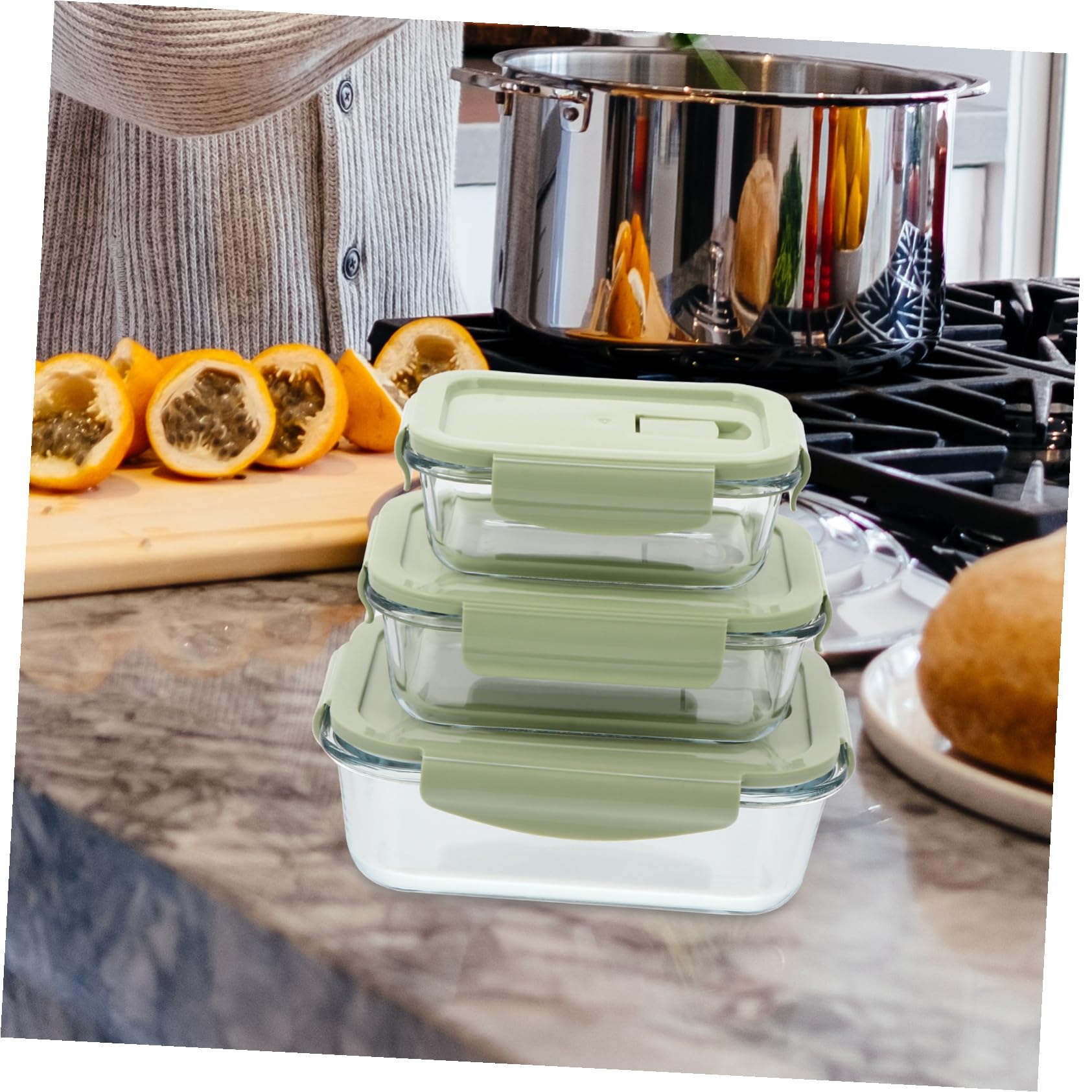3 pièces Boîte Lunch Verre avec Compartiments Étanches Conteneurs Repas Résistants Chaleur Adaptés Bureau Voyage et Lave-vaisselle Boîtes Repas pour Conservation Fraîcheur