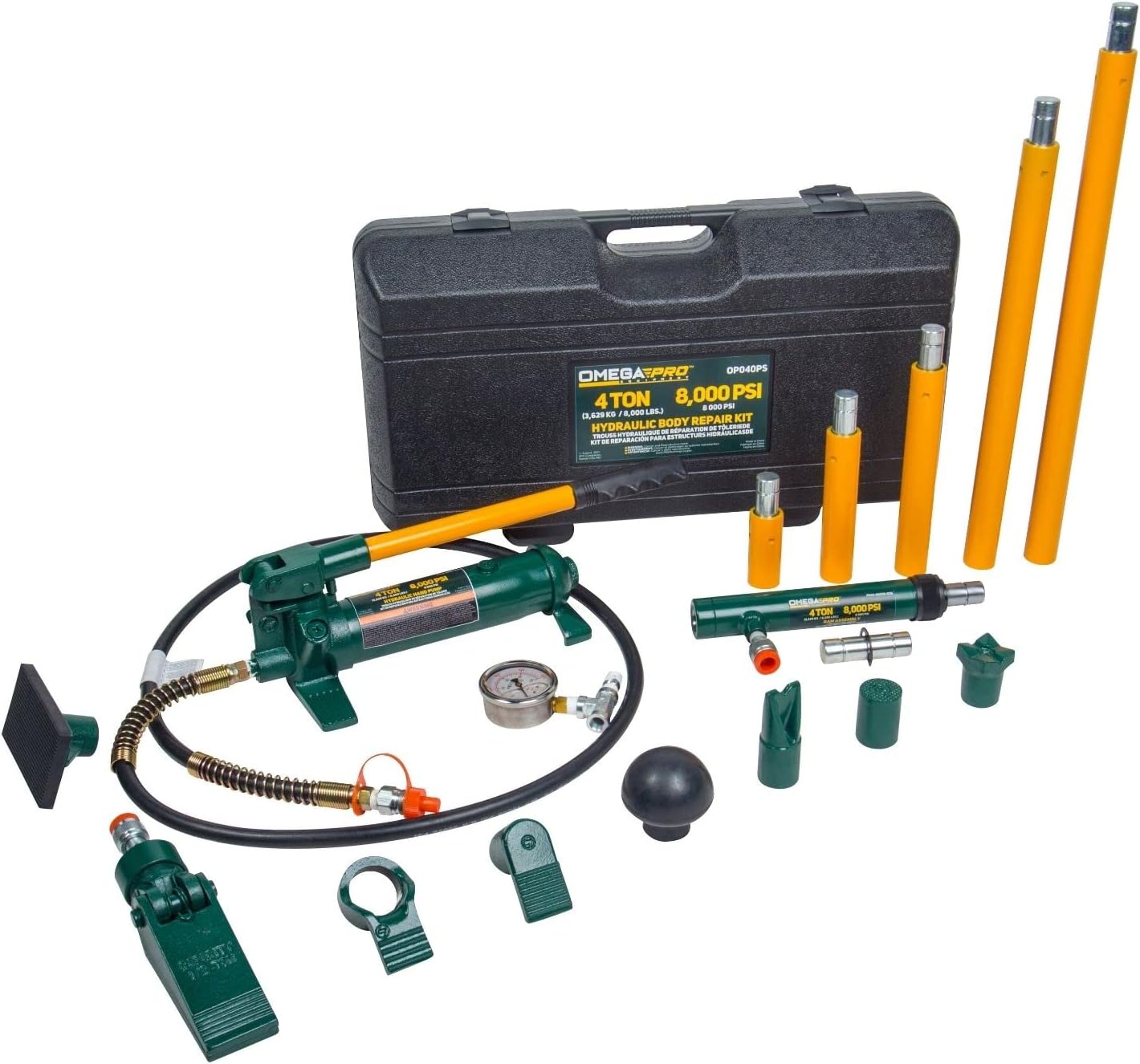 Omega Pro Hydraulic Collision Repair Kit - 4 Ton Auto Body Repair Portable Ram for Car Auto Shop Garage with Blow Mold Carrying Storage Case