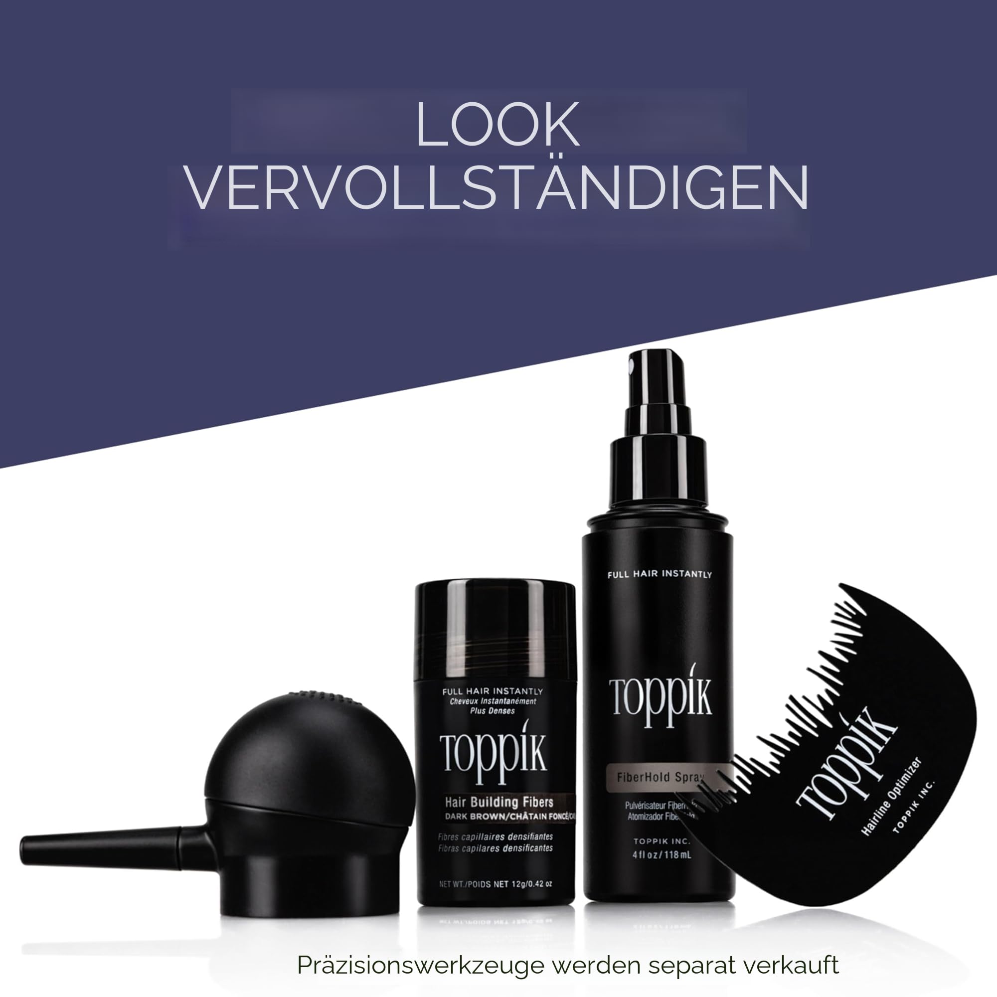 Toppik Haarfasern zur Haarverdichtung, Ansatzpuder und Streuhaar für Haarausfall und sofort volleres Haar, kaschiert lichte Stellen, natürlicher Look, einfach anzuwenden, Schwarz, 55g