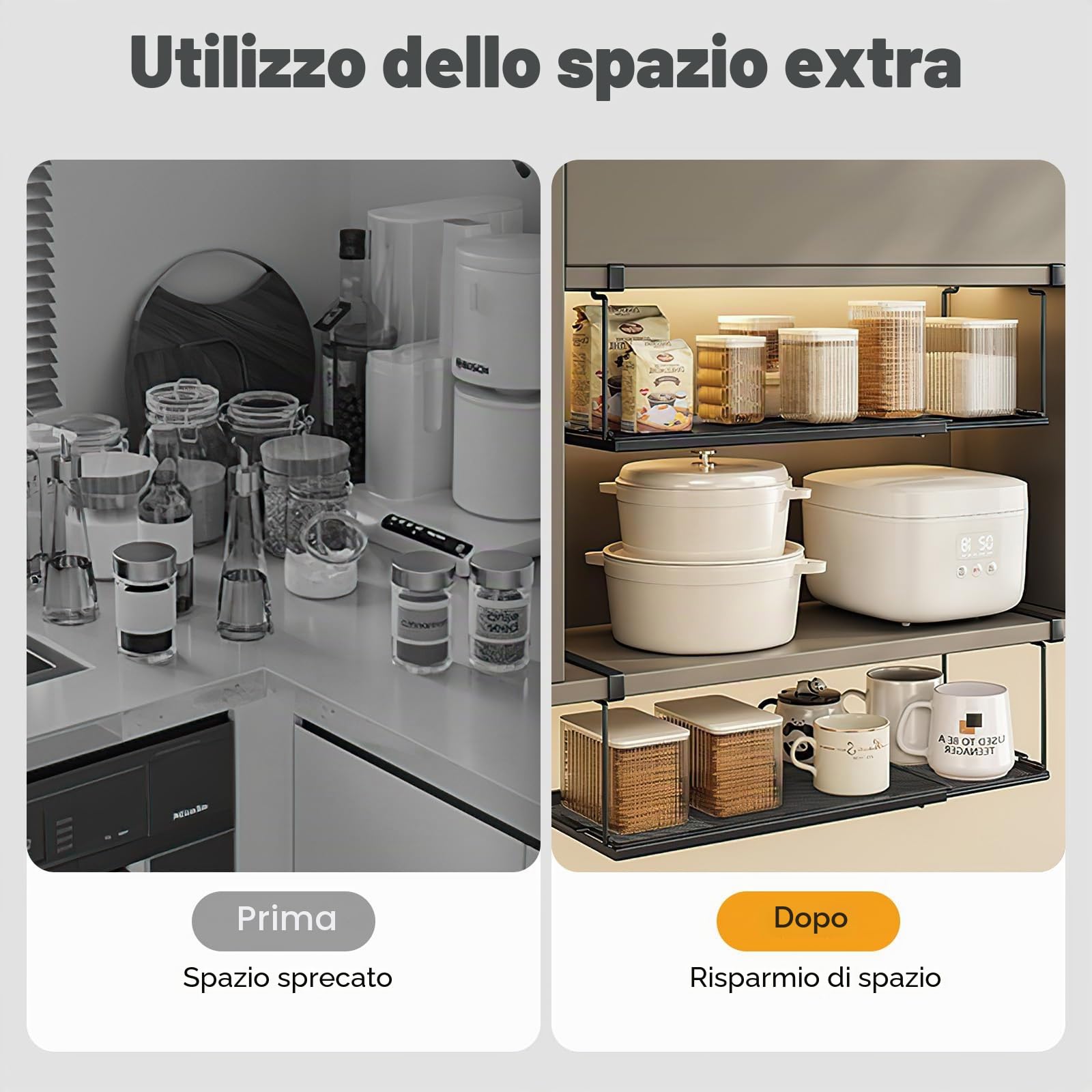 Cestello Portaoggetti Sotto Il Ripiano, Cesto Portaoggetti Estensibile Sotto Mensola, Organizer Dispensa Multifunzionale Cesto sotto Ripiano per Cucina, Ufficio, Dispensa, Bagno, Armadio(Nero)