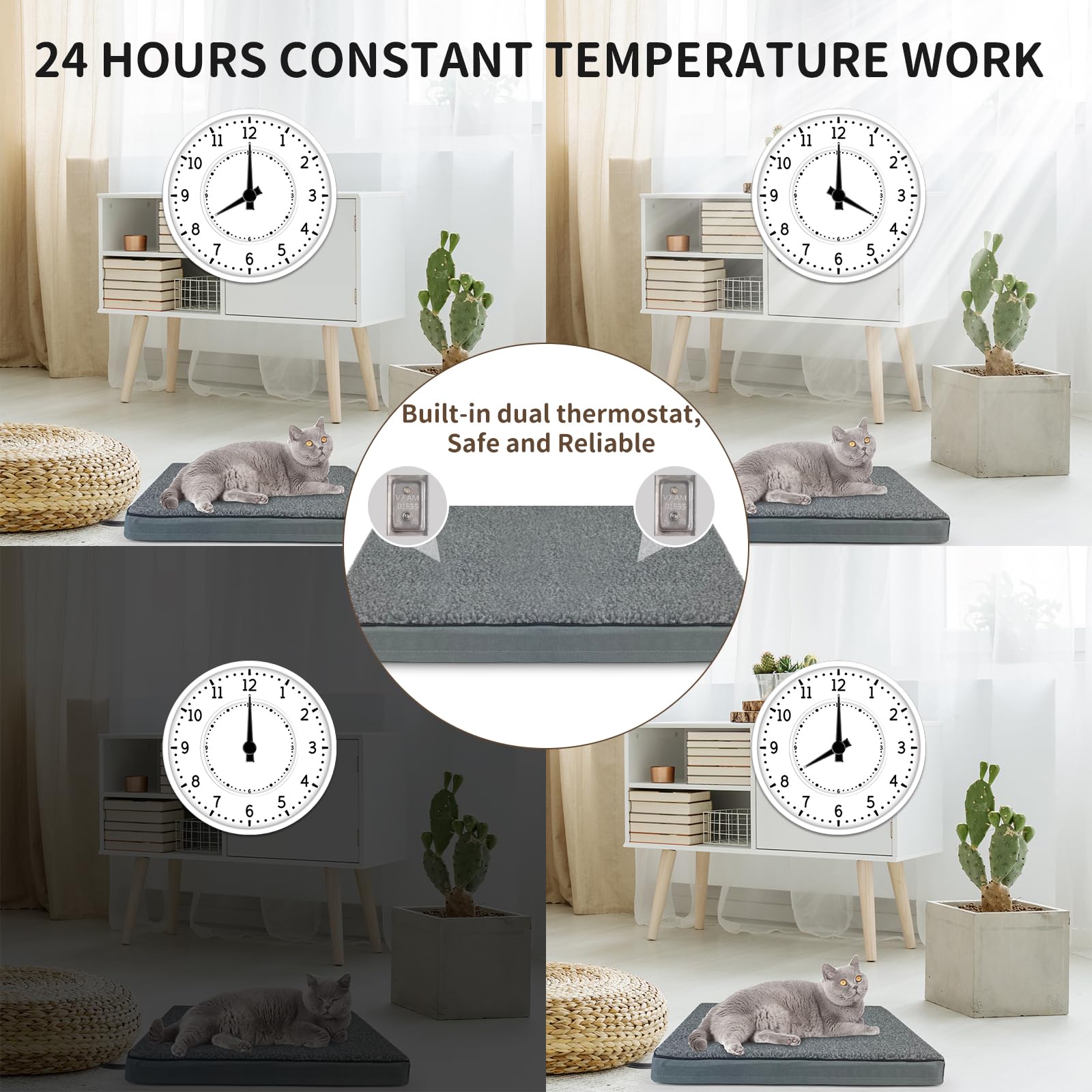 Camas térmicas para Mascotas para Interiores y Exteriores, para Gatos y Perros, Camas ortopédicas de Espuma para Gatos, Control de Temperatura automático, Funda Lavable con Forro Impermeable,