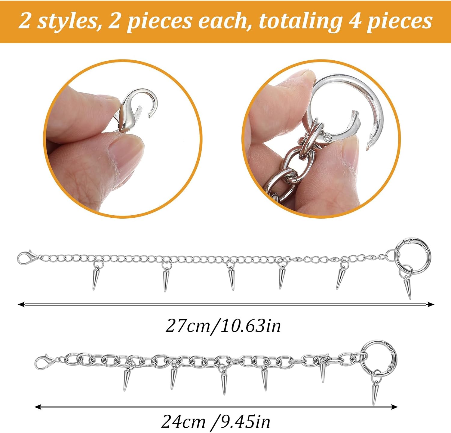 Molain 4 Pcs Silver Punk Boot Chains, Rivet Cone Spike Boot Charms, Metal Shoe Chains Shoe Charms Decorations with Detachable Clasps for Booties Sandals Sneakers