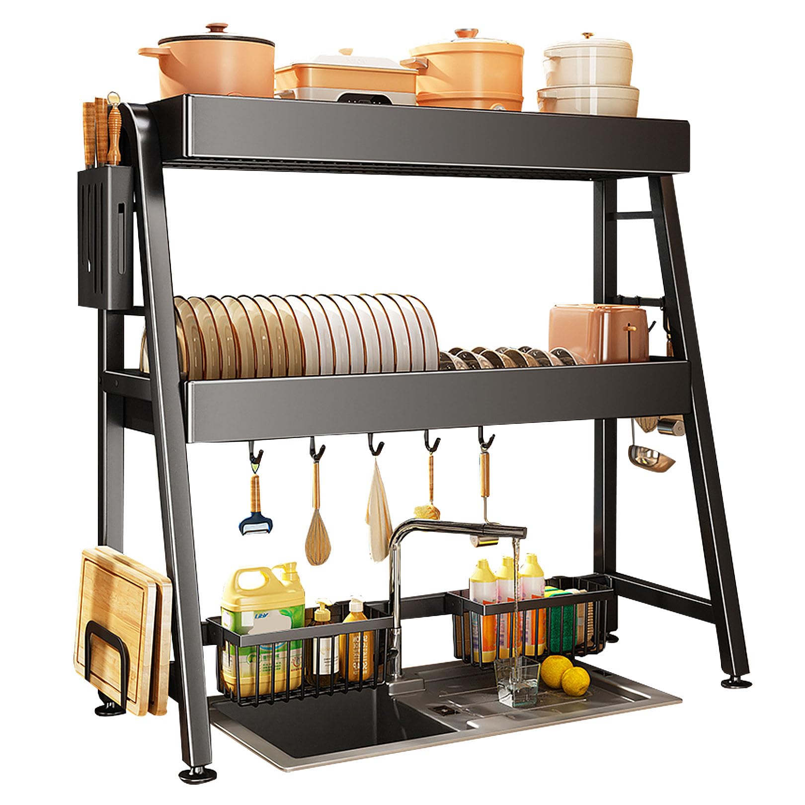 Over The Sink Dish Drying Rack 3 Tier Large Dish Rack with Utensil Holder Caddy Kitchen Counter Dish