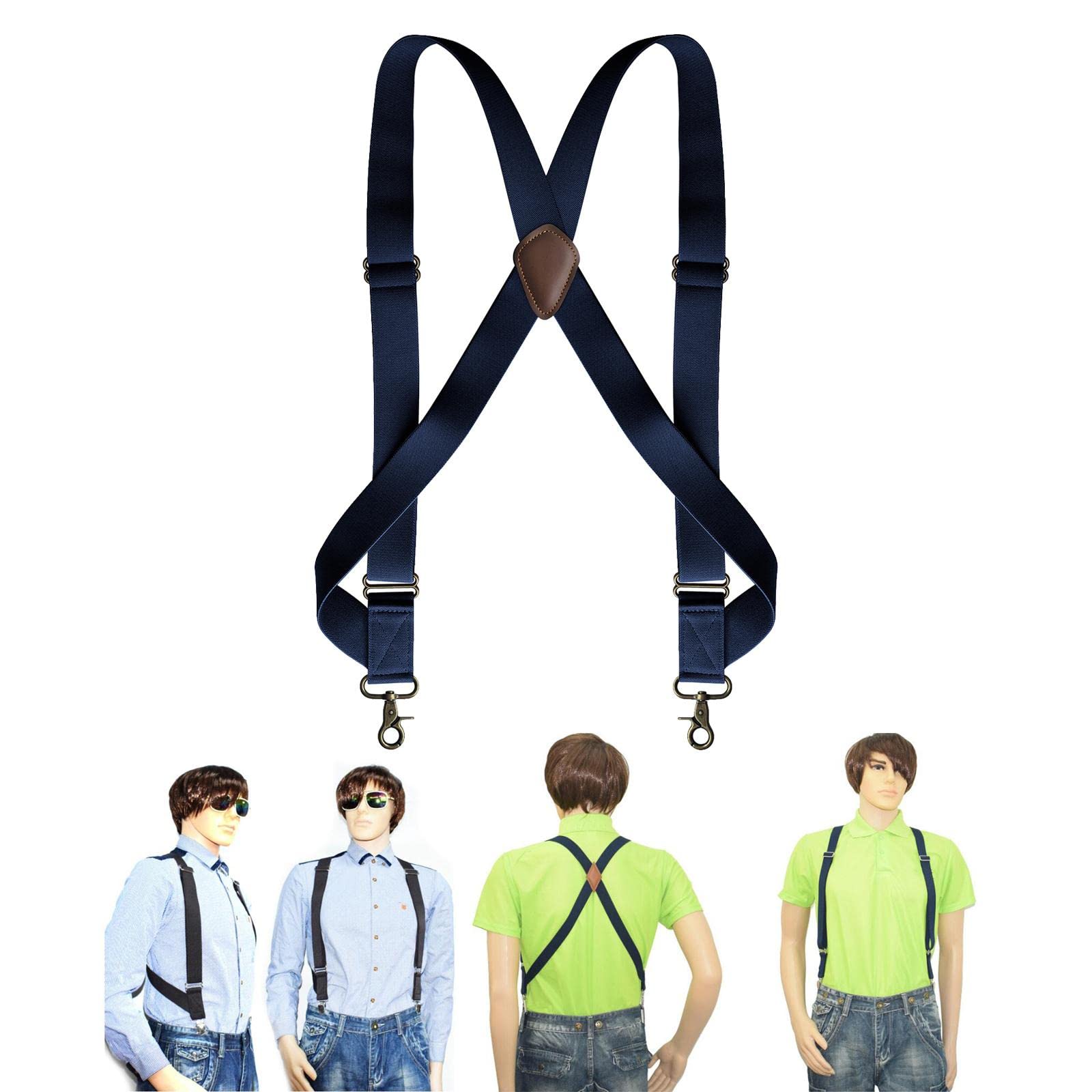 Tirantes para hombre con gancho giratorio en forma de X elásticos de 1.4 pulgadas de ancho, tirantes ajustables, color negro