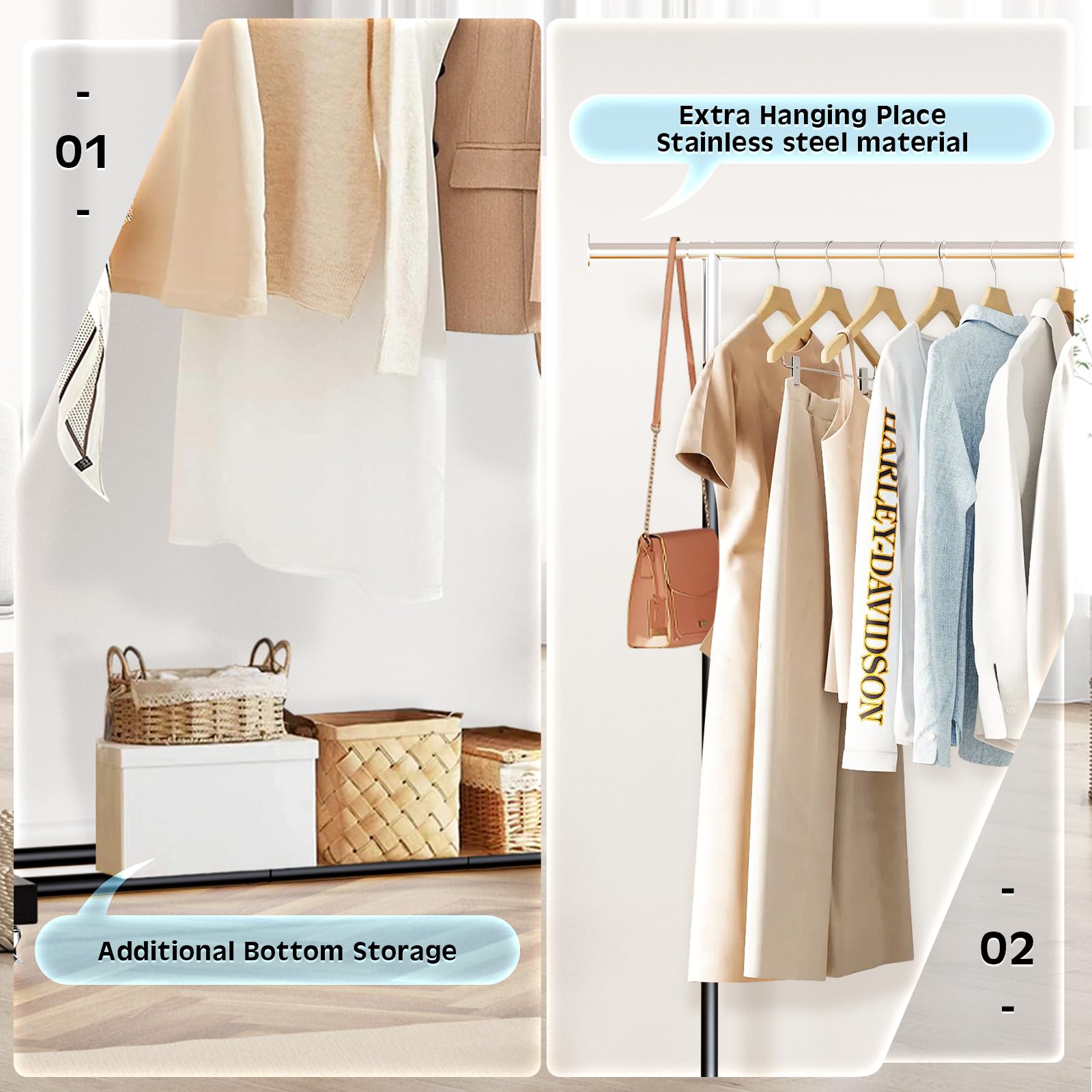 VICERII Double Portant à Vêtements De 140 Cm Avec Roulettes Et étagère Inférieure, Capacité De 59 Kg, Porte-vêtements Roulants Très Résistants Pour Suspendre Des Vêtements, Noir