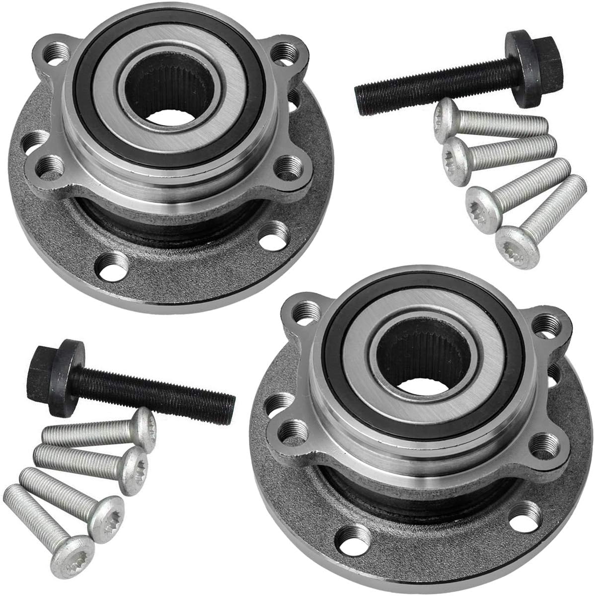 TUCAREST 513253 x2 Front Wheel Bearing and Hub Assembly Compatible with Au-di 09-13 A3, 15-17 Q3, 08-15 TT Quattro/Vw 12-18 Bee-tle, 07-16 Eos, 09-17 CC Tiguan, 06-17 Passat Je-TTA [5 Lug W/ABS]