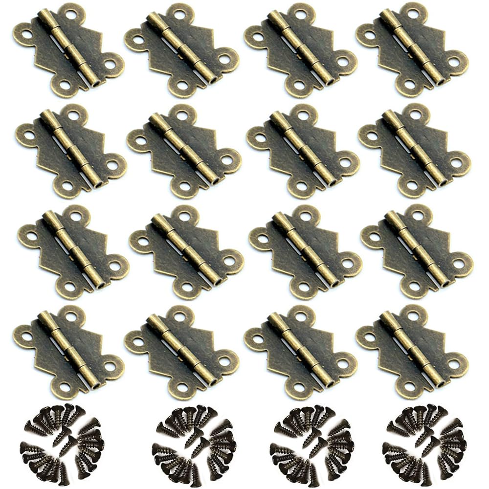 SKYPRO Antique Bronze Butterfly Hinges, 20x17mm, 20pcs with 80 Screws, Iron, Vintage Style, Flush Mount, Suitable for Jewelry Box, Cabinet, Drawer