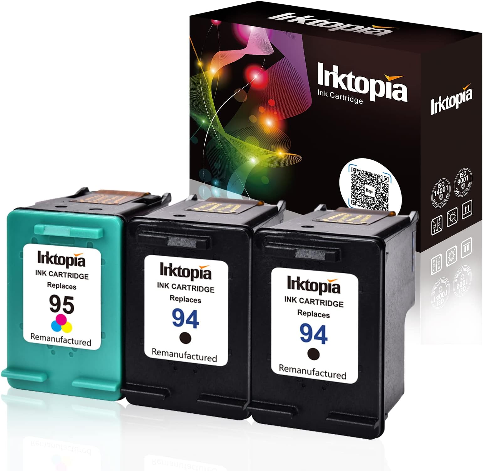 Inktopia Remanufactured Ink Cartridge Replacement for HP 94 and HP 95 C9354BN C8765WN C8766WN for Officejet 150 100 H470 9800 7310 7210 Deskjet 460 PSC 1610 2355 Printer (2 Black 1 Tri-Color)